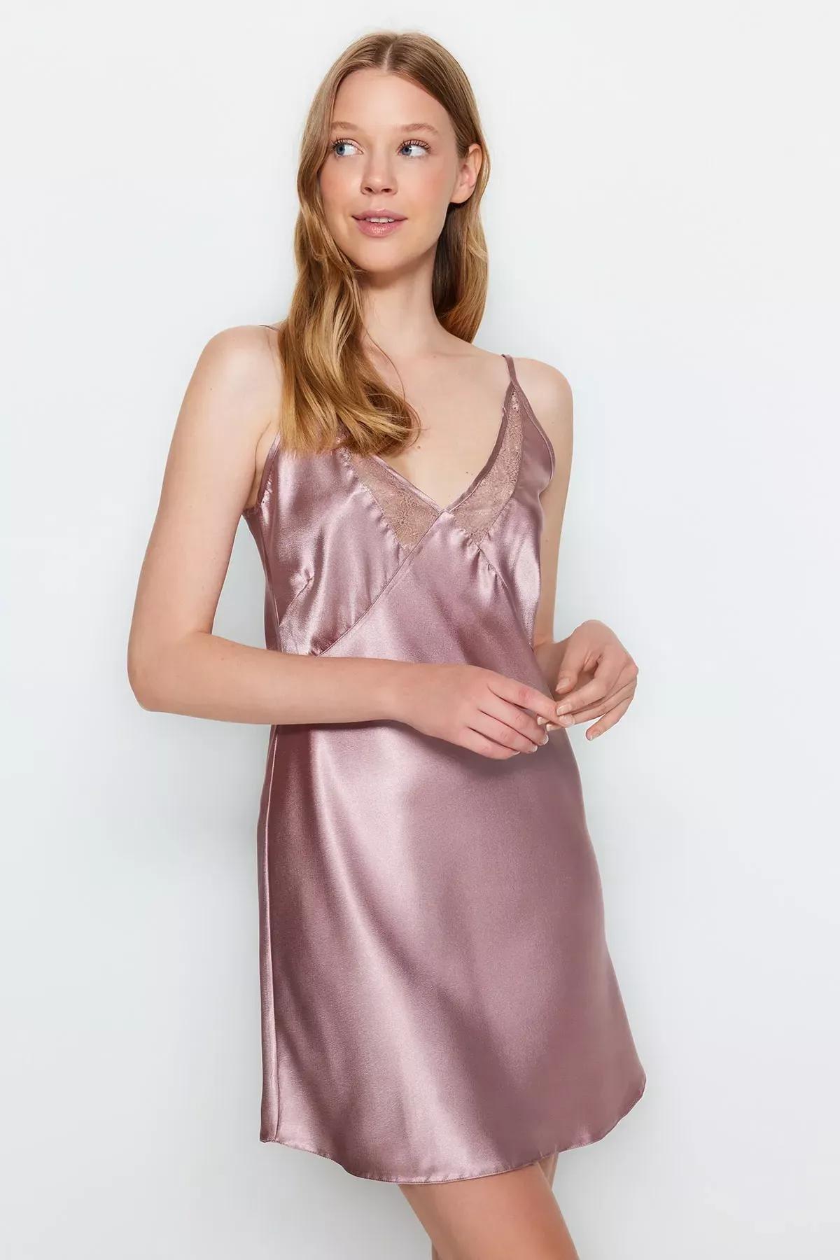 Pink Silk Satin Dress, POWDER, medium