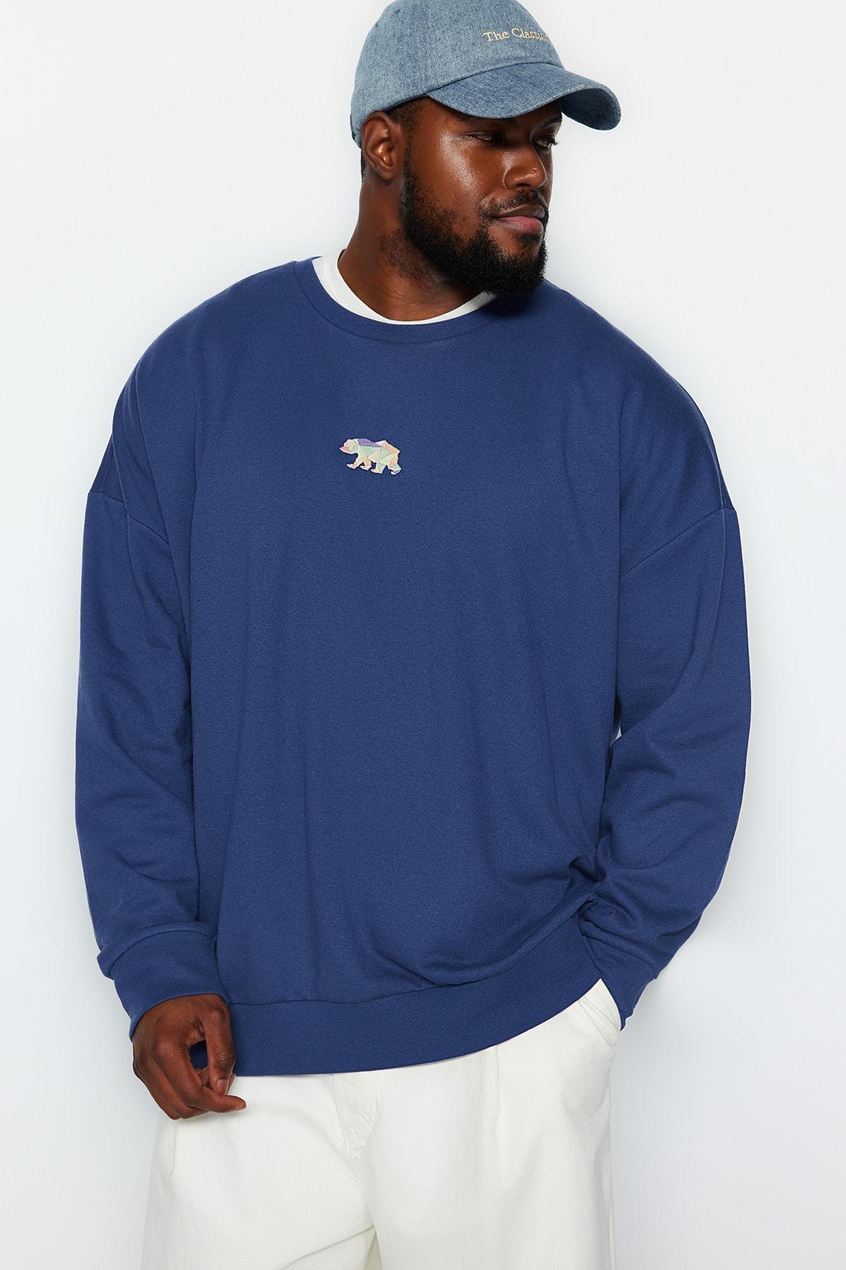 Trendyol - Navy Plus Size Oversized Sweatshirt