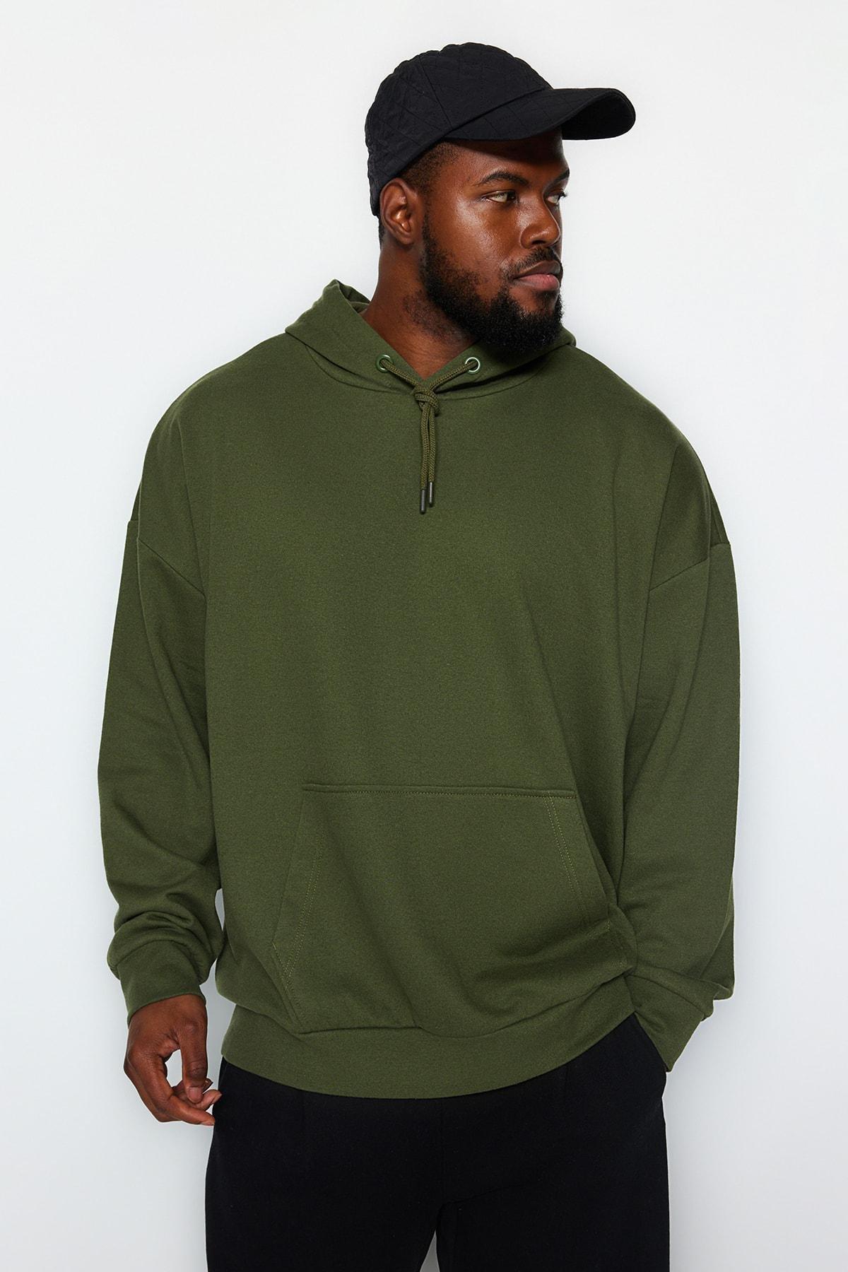 Green Oversized Fleece Hoodie, , large image number 1