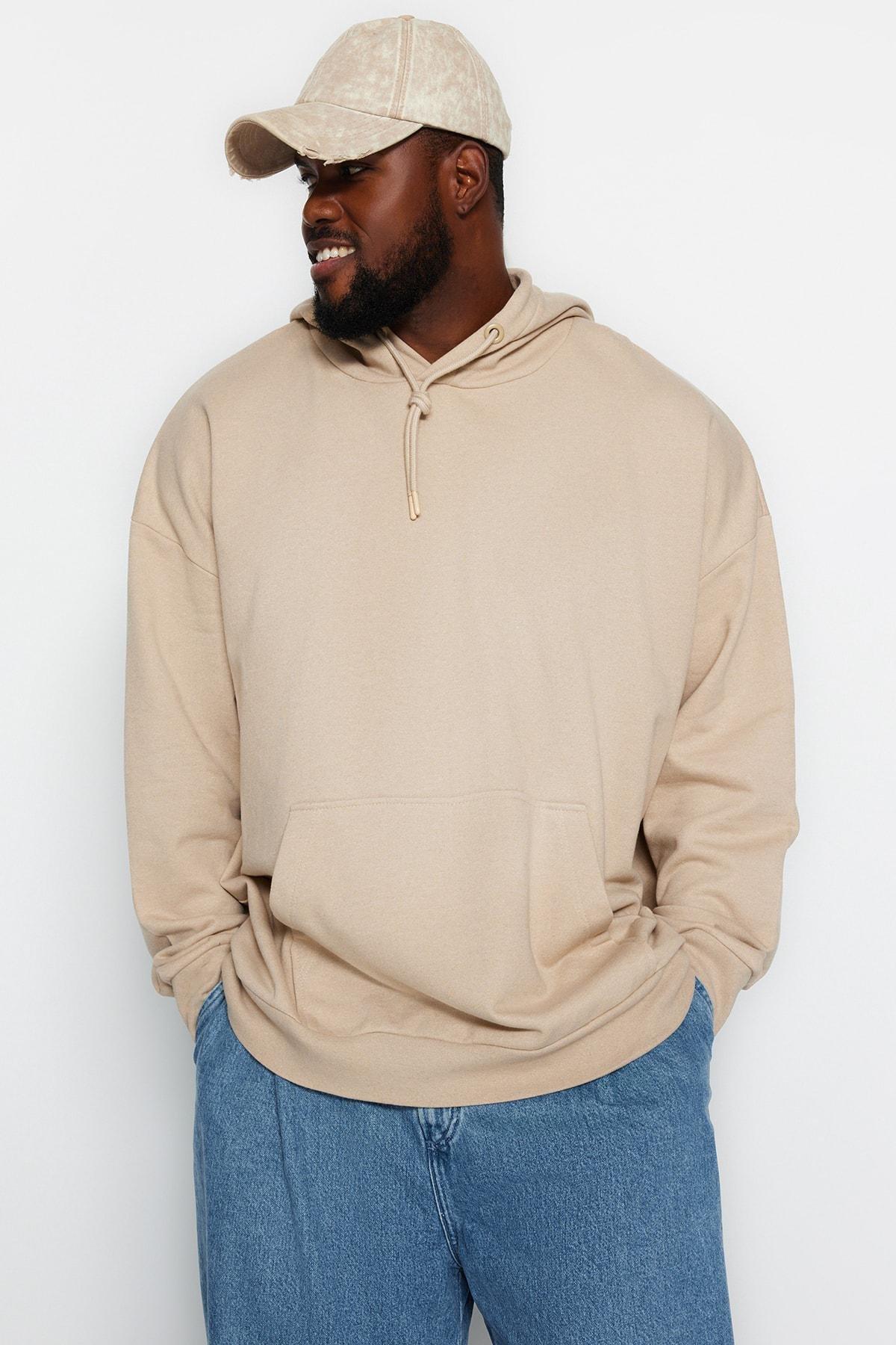 Beige Oversized Fleece Hoodie, , medium