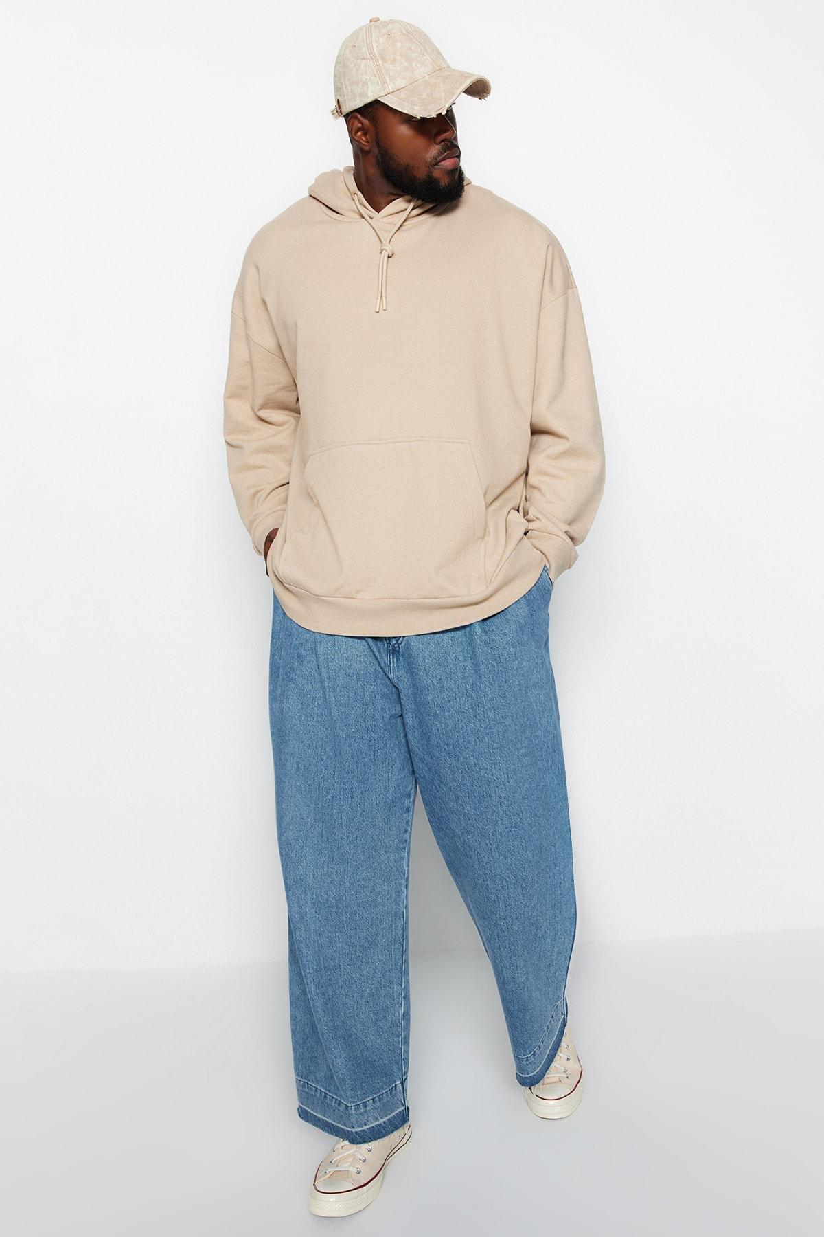 Beige Oversized Fleece Hoodie, , large image number 2