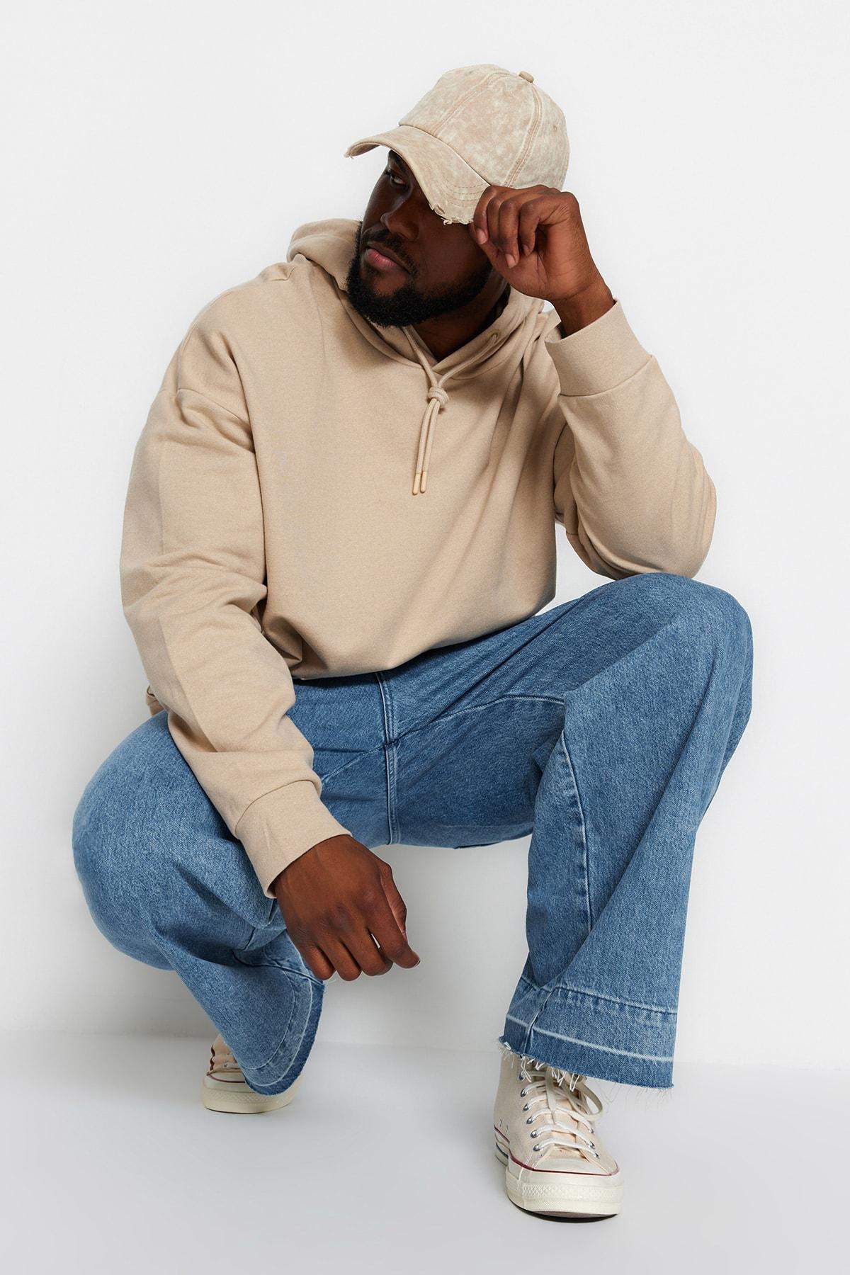 Trendyol - Beige Oversized Fleece Hoodie