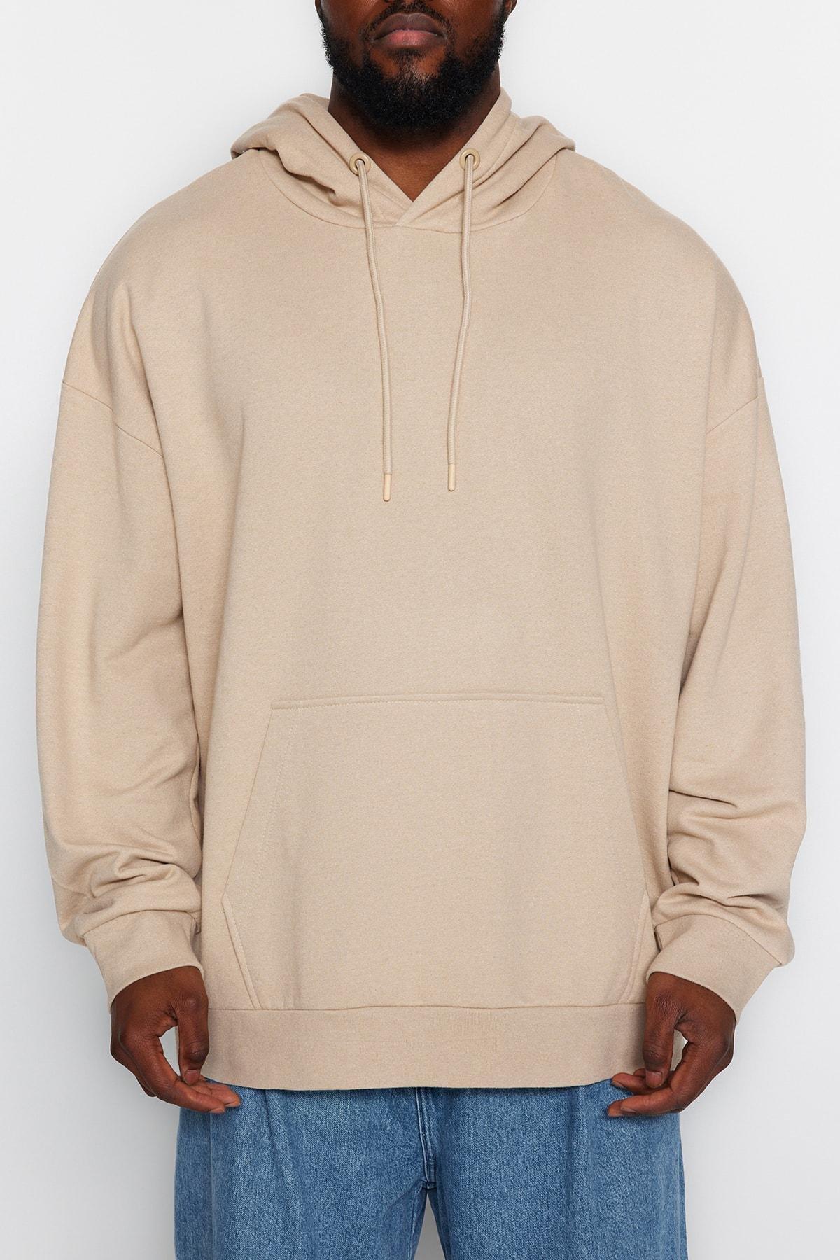 Trendyol - Beige Oversized Fleece Hoodie