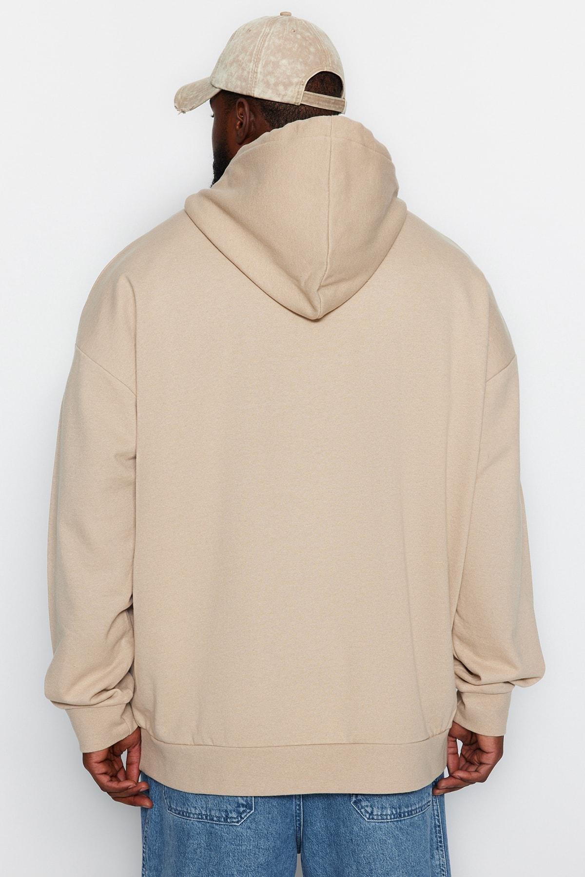 Trendyol - Beige Oversized Fleece Hoodie