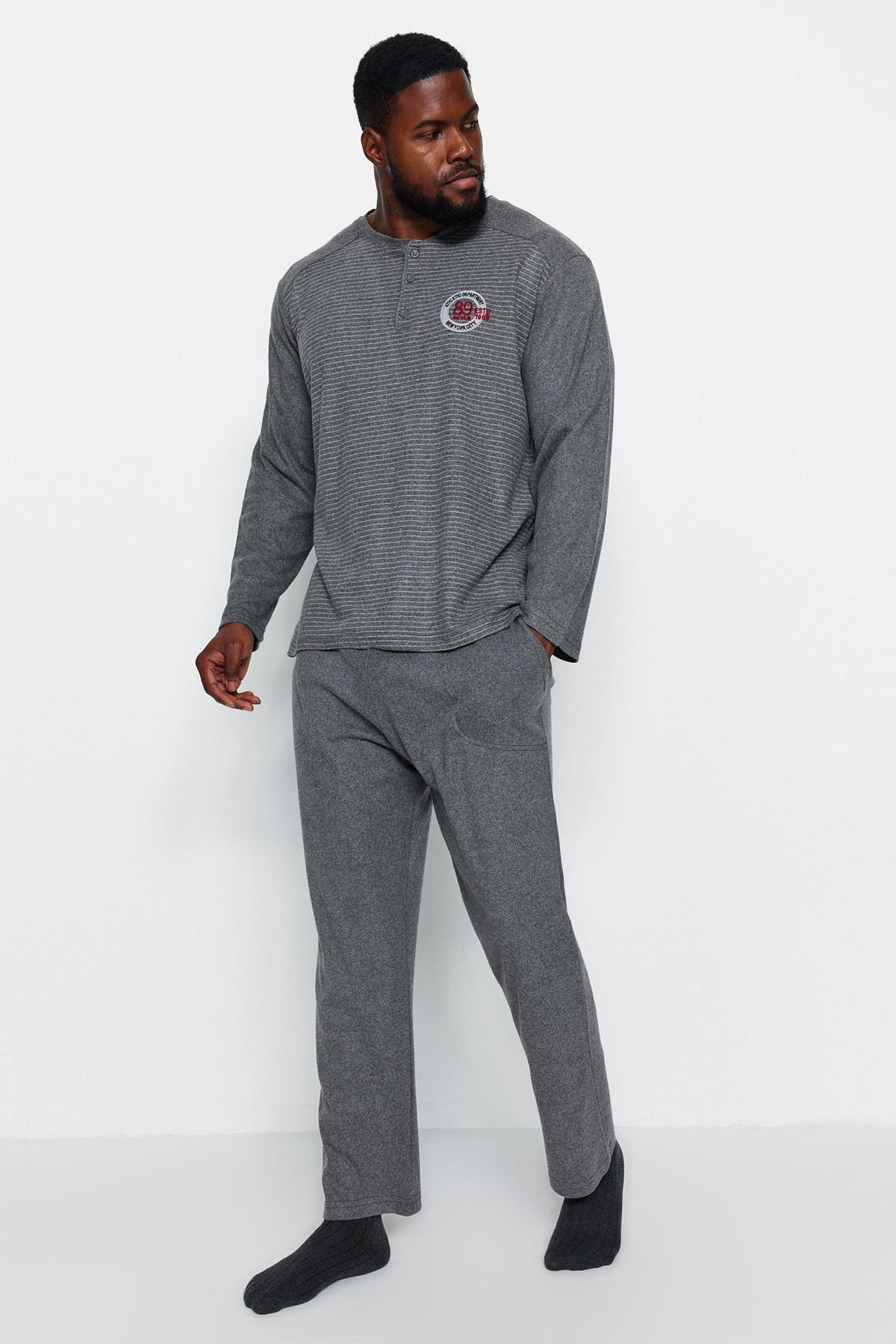 Grey Knitted Plus Size Pyjamas Set, , medium