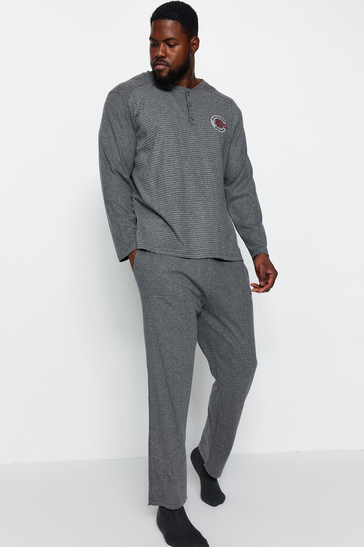 Grey Knitted Plus Size Pyjamas Set, , large image number 1