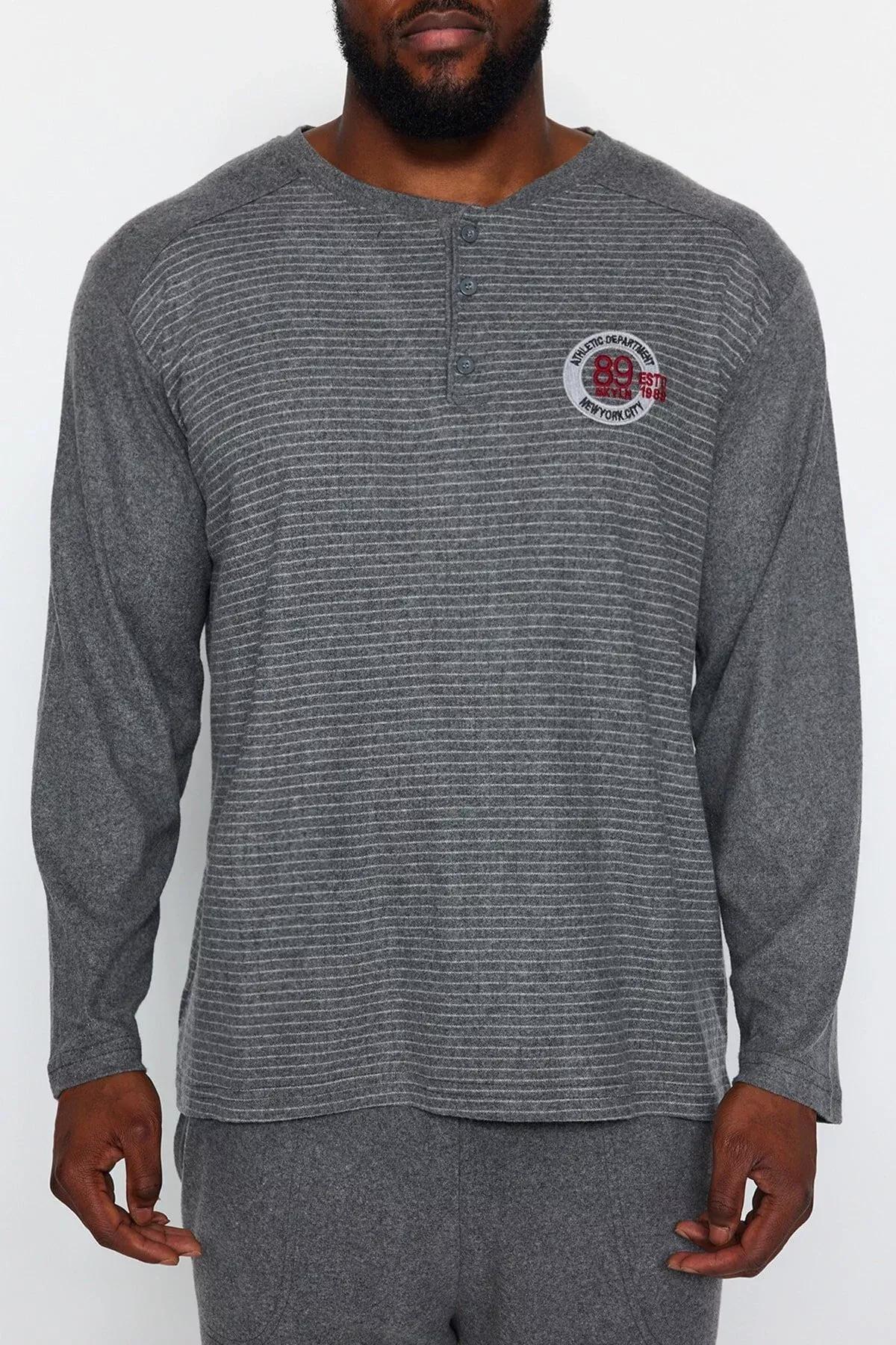 Grey Knitted Plus Size Pyjamas Set, Smoked, medium