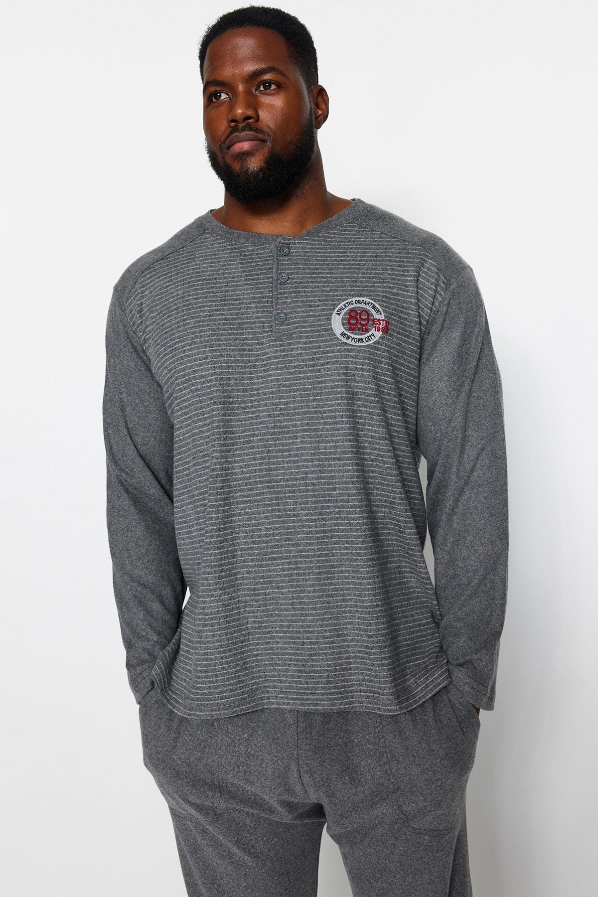 Grey Knitted Plus Size Pyjamas Set, , large image number 3