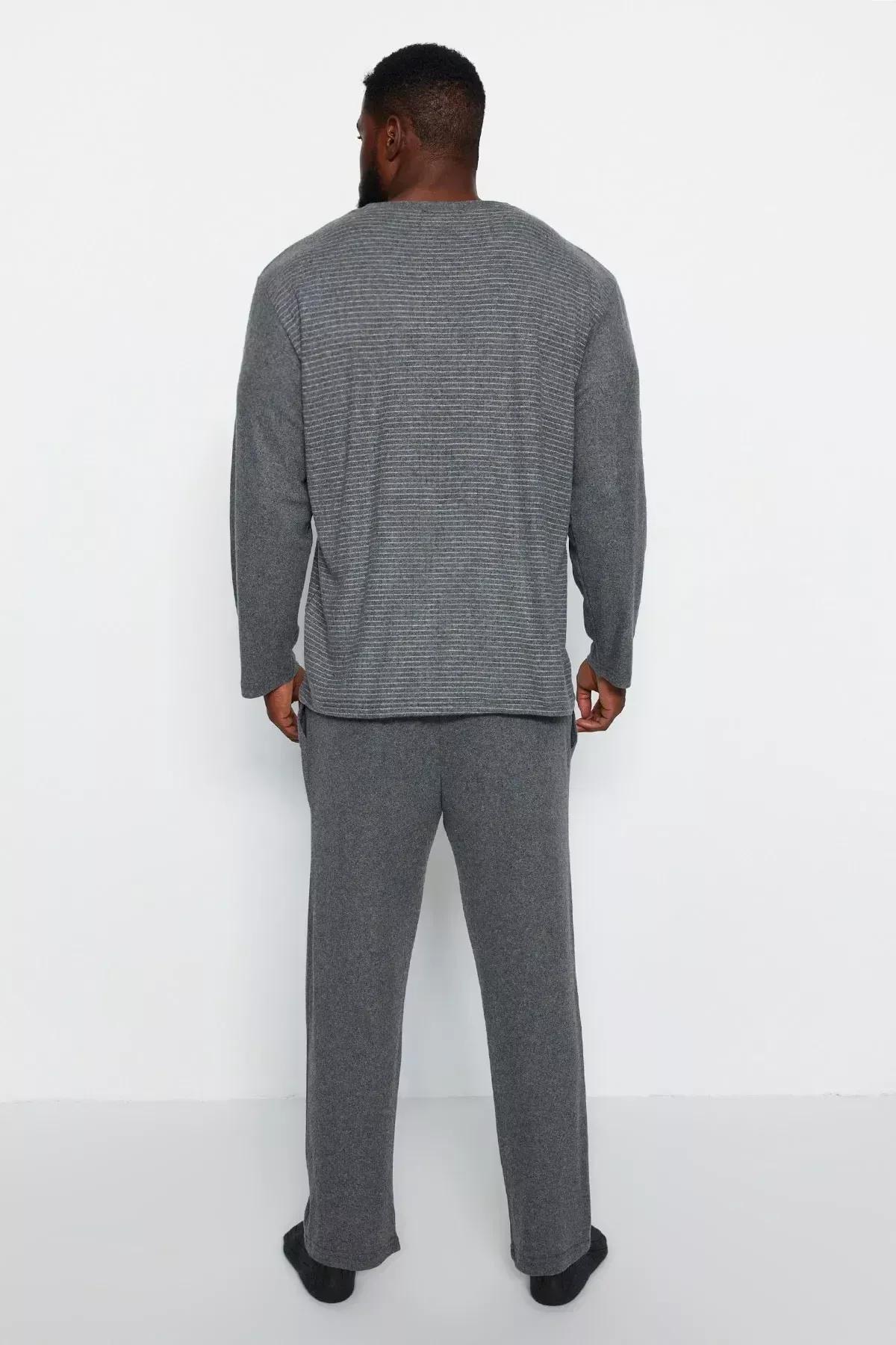 Grey Knitted Plus Size Pyjamas Set, Smoked, large image number 4