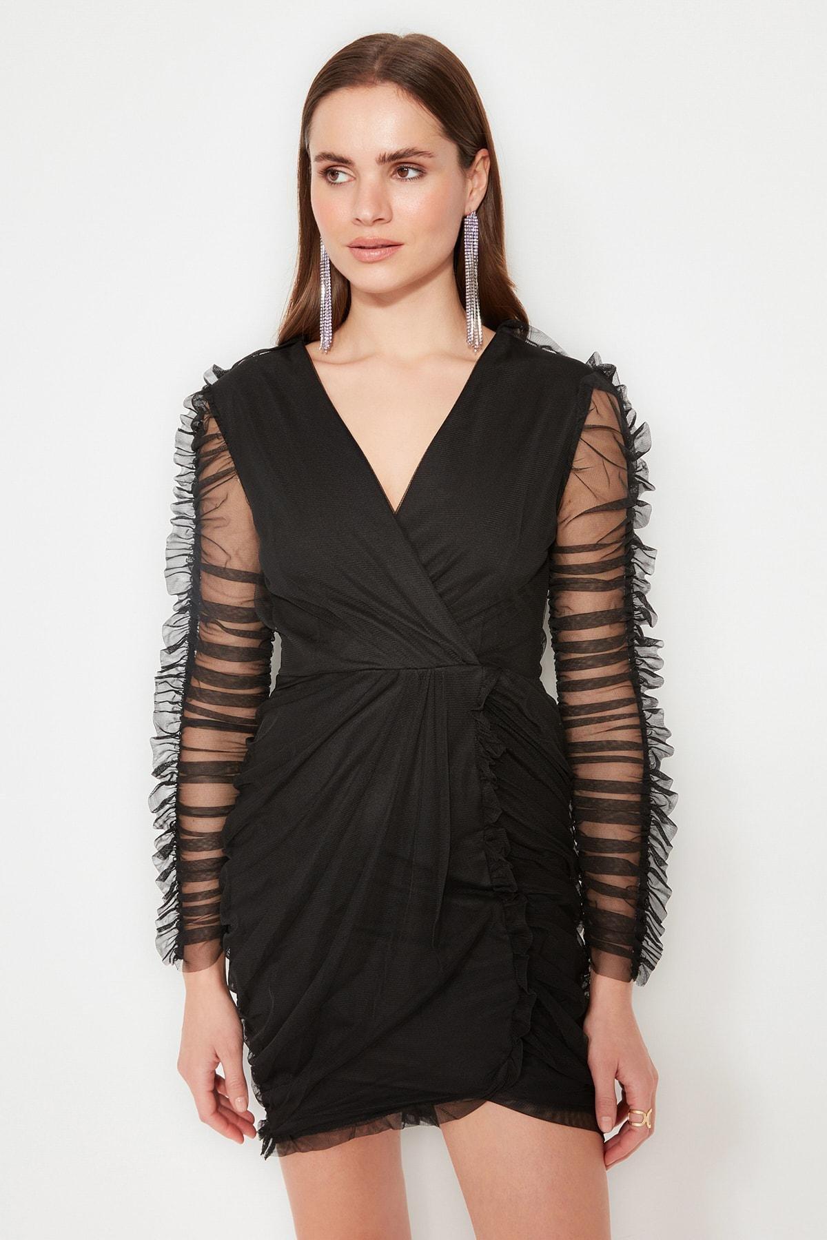 Black Bodycon Double- Breasted Dress, , large image number 1