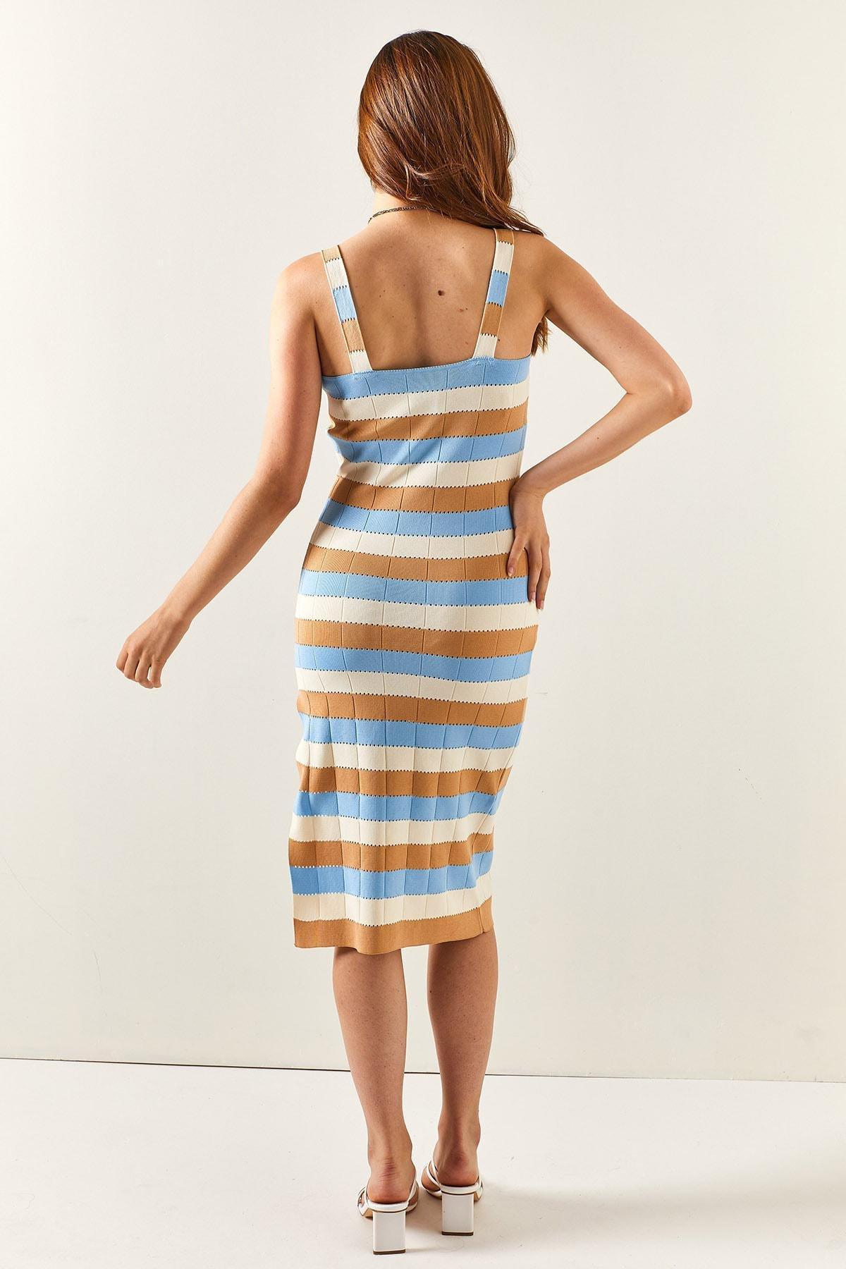 Multicolour Midi Knitwear Dress, Blue, large image number 5