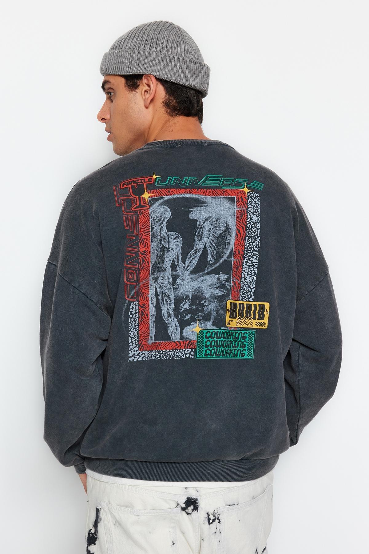 Grey Oversized Printed Sweatshirt, , large image number 3