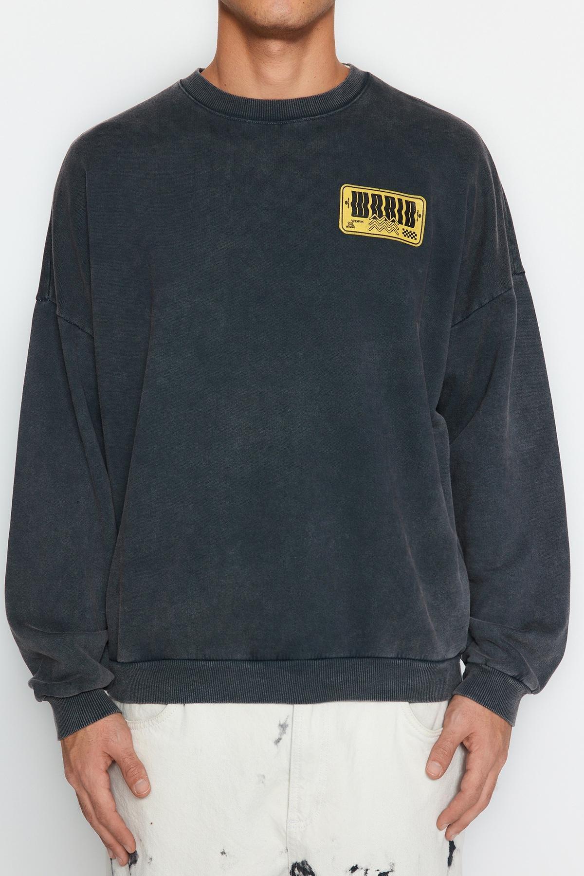 Grey Oversized Printed Sweatshirt, , large image number 4