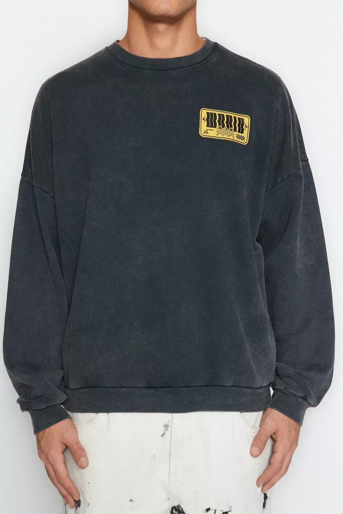 Grey Oversized Printed Sweatshirt, C101_1494, large image number 4