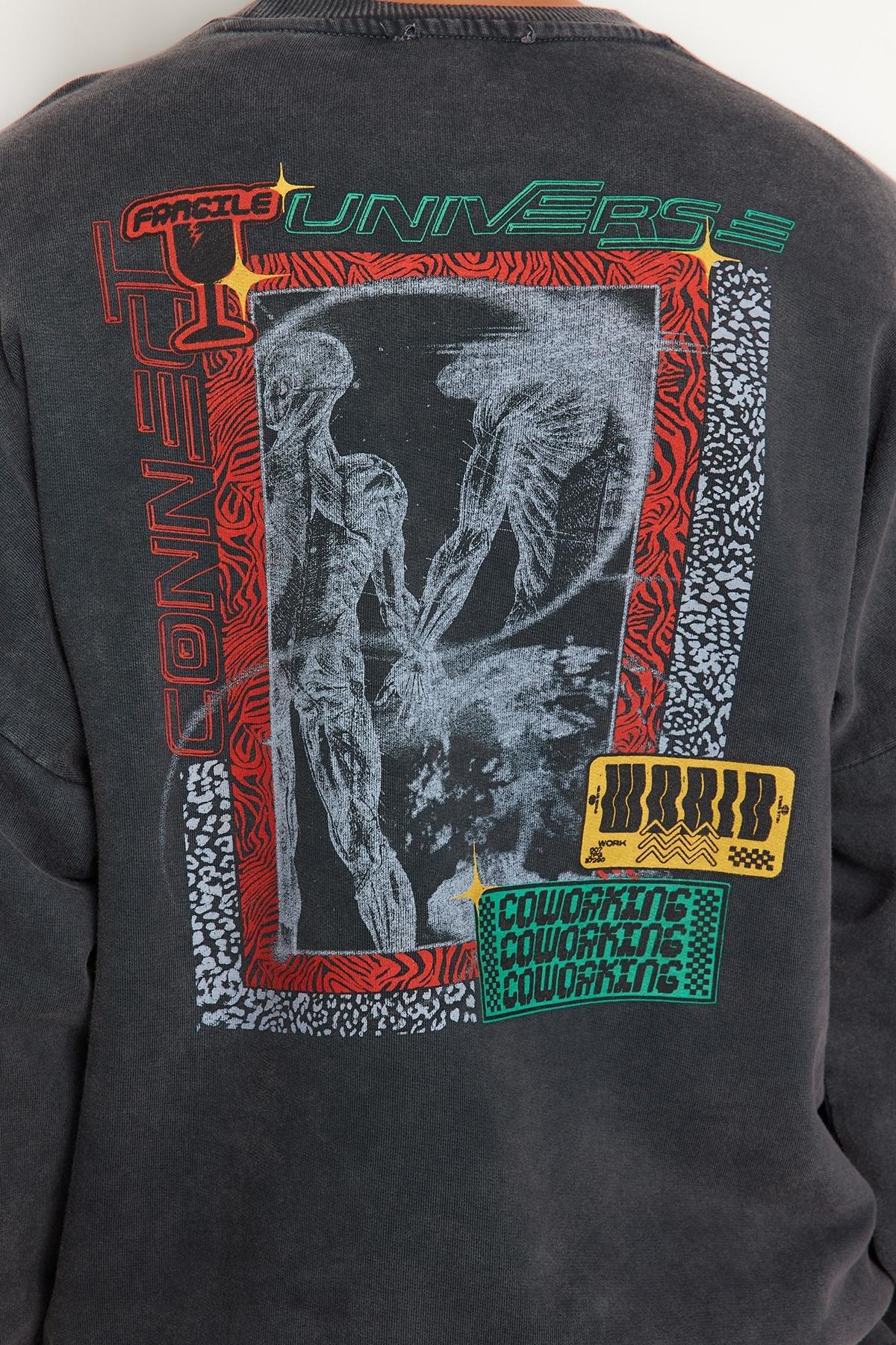 Grey Oversized Printed Sweatshirt, , large image number 6