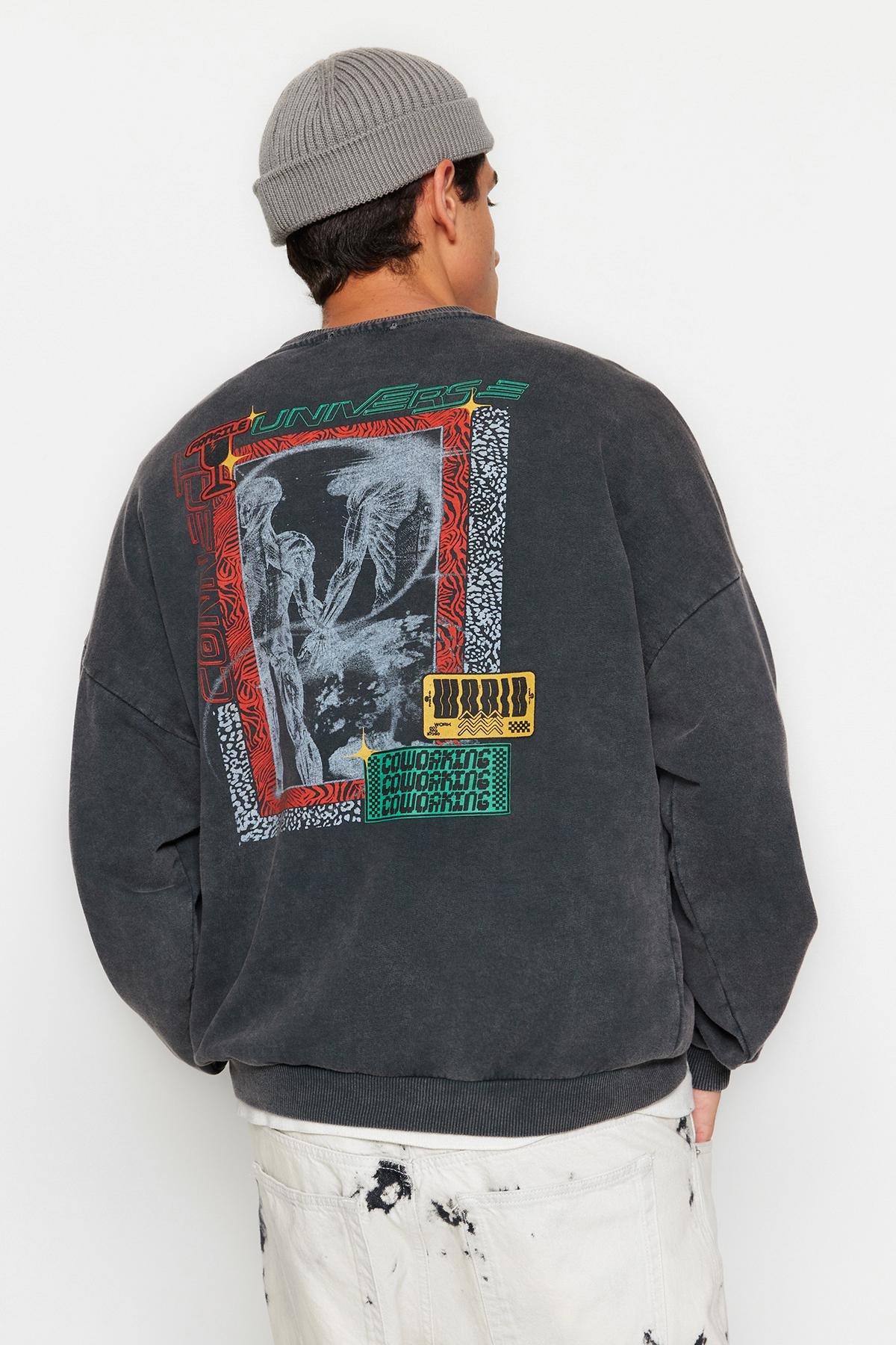 Grey Oversized Printed Sweatshirt, , large image number 8