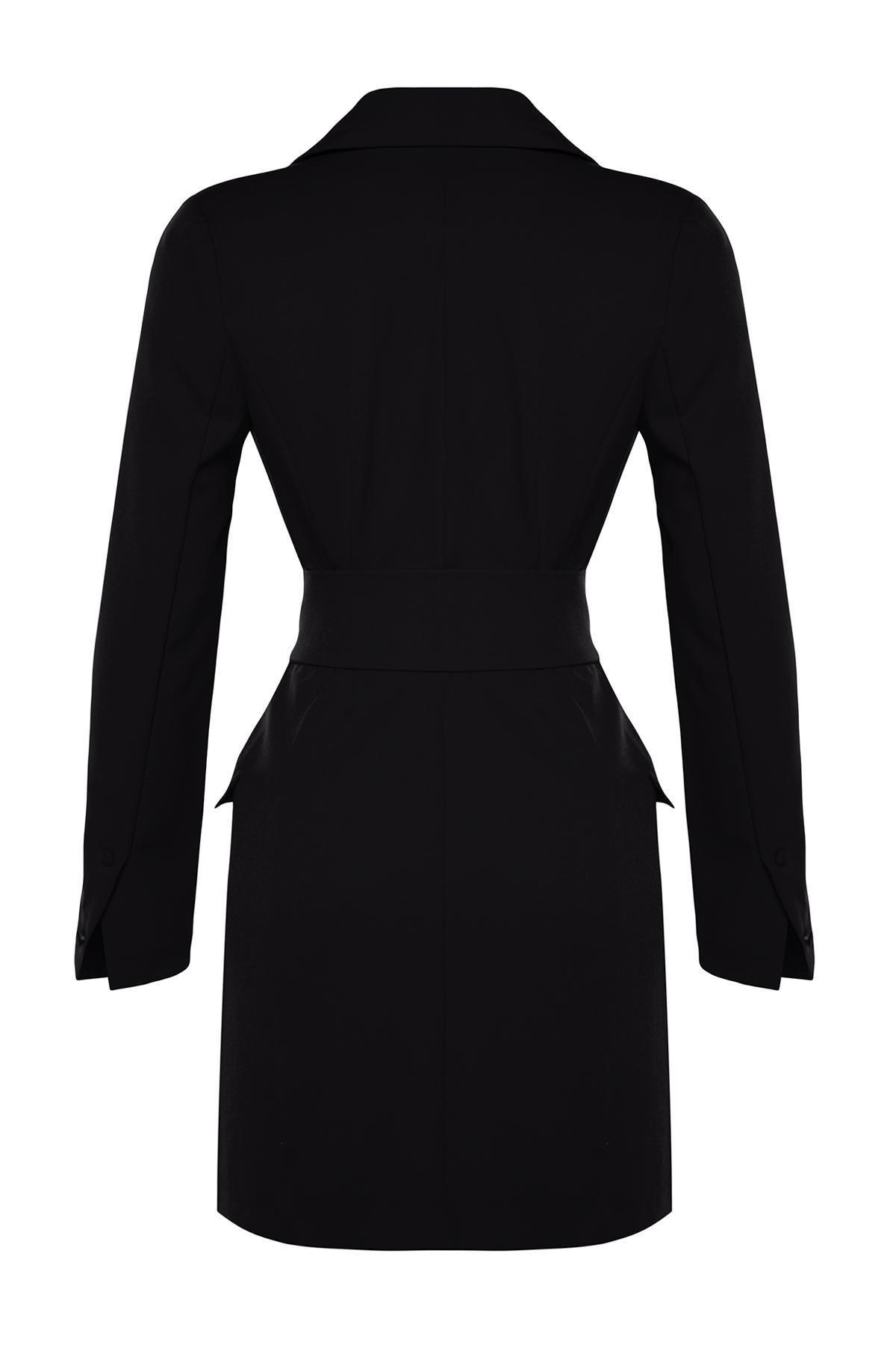 Black Mini Button Woven Dress, , large image number 2