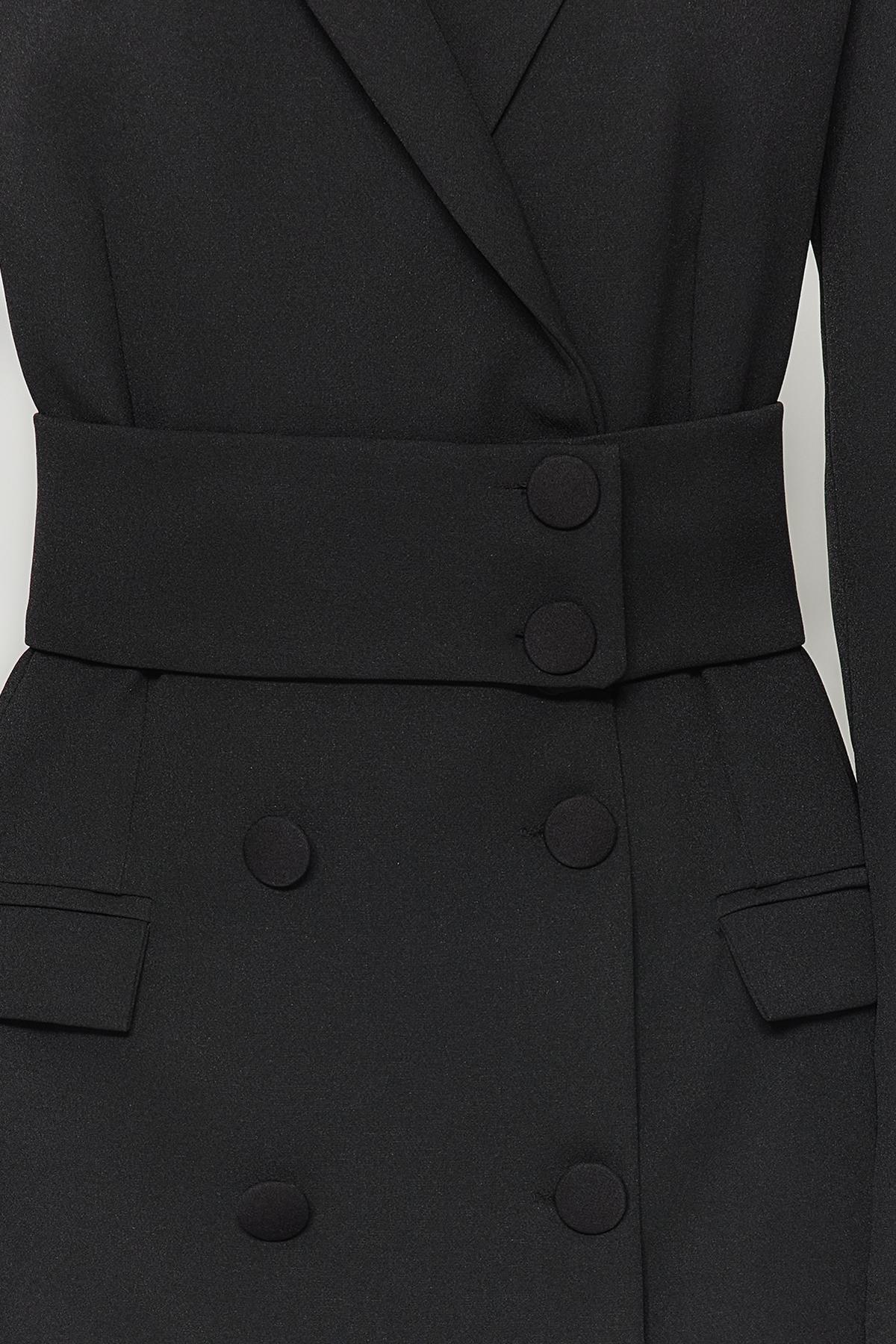 Black Mini Button Woven Dress, , large image number 4