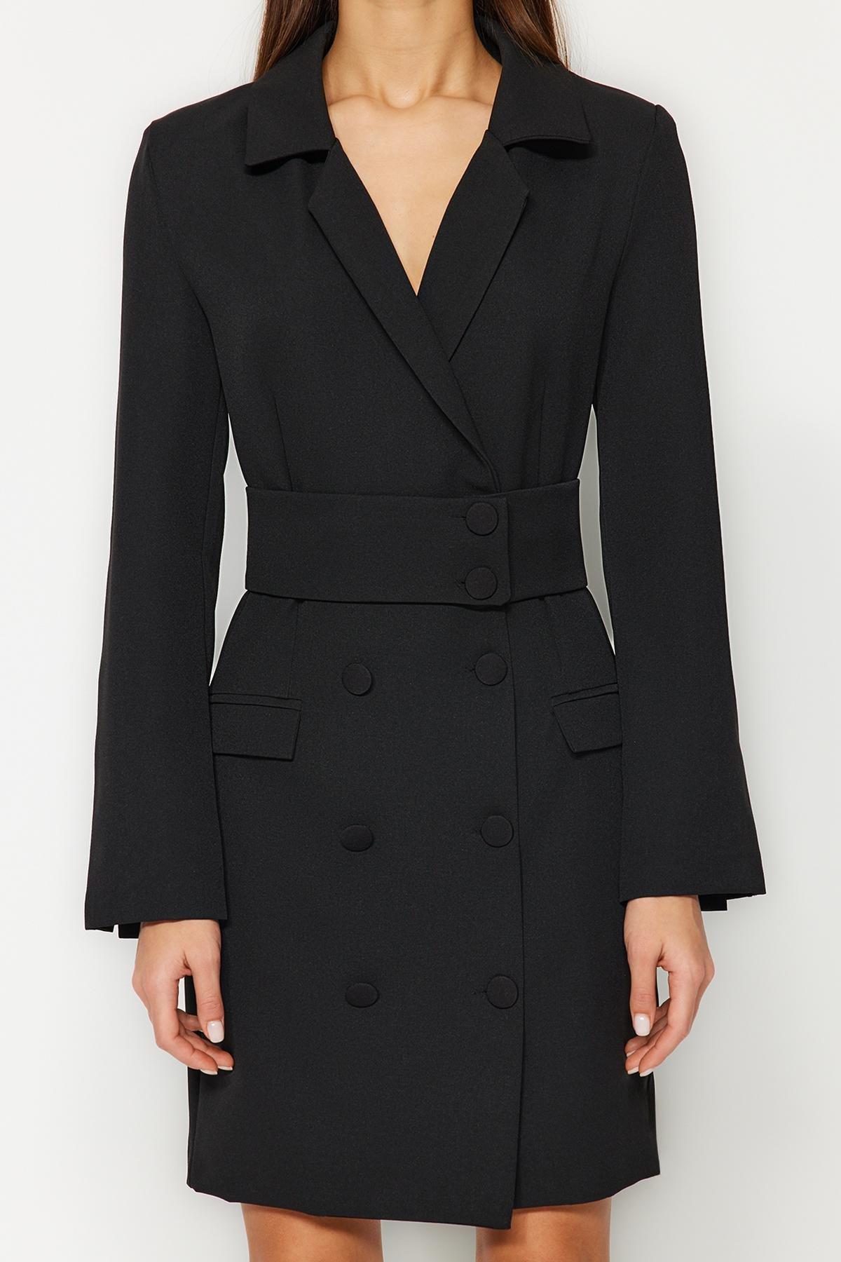 Black Mini Button Woven Dress, , large image number 6