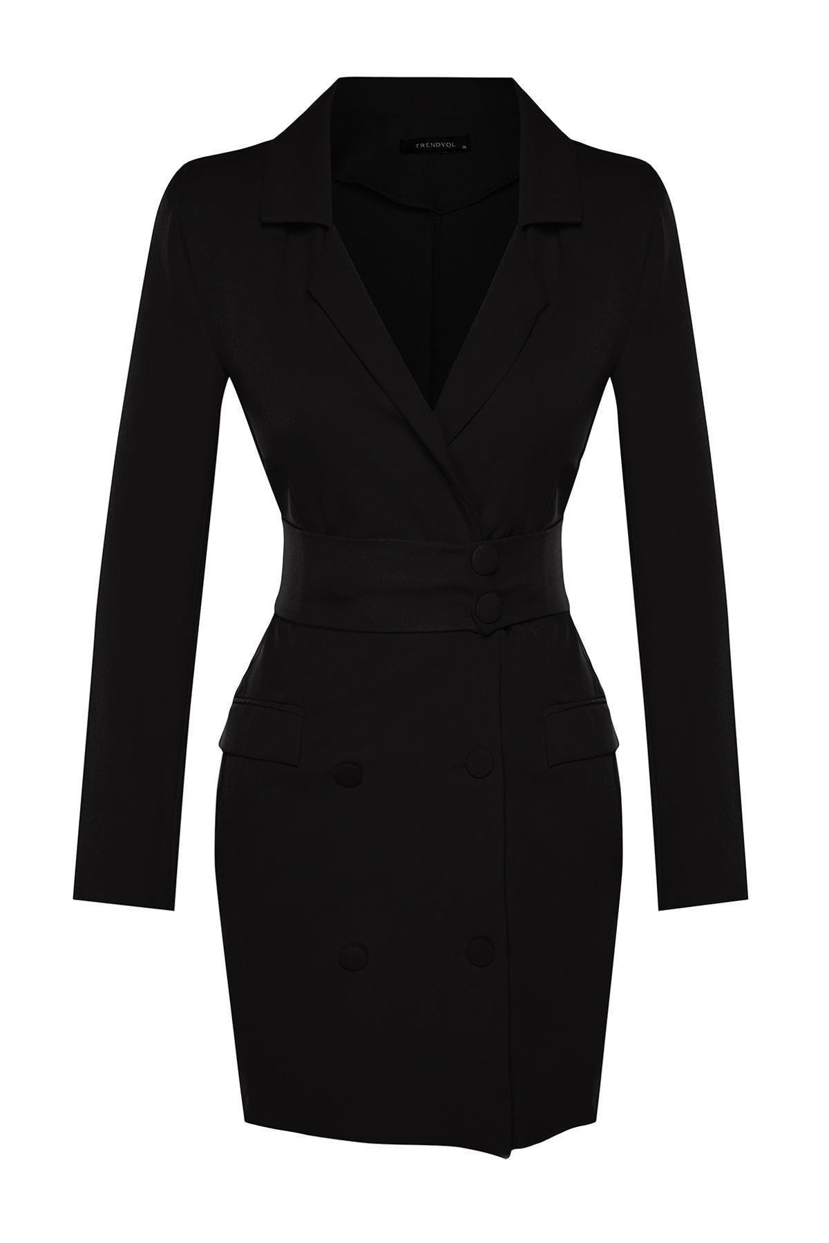 Black Mini Button Woven Dress, , large image number 7
