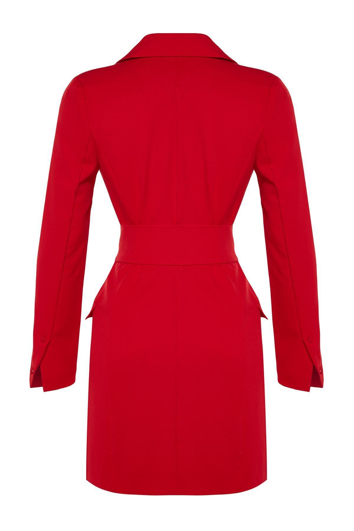 Red Mini Button Woven Dress, , large image number 2