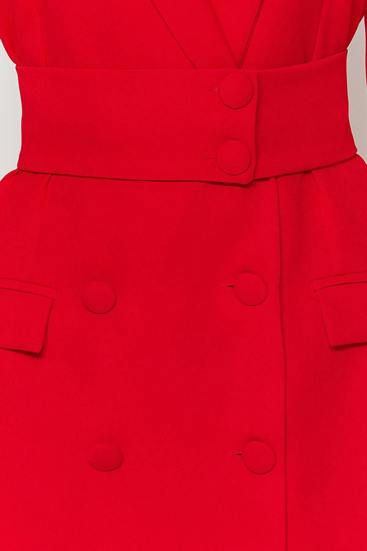 Red Mini Button Woven Dress, , large image number 4