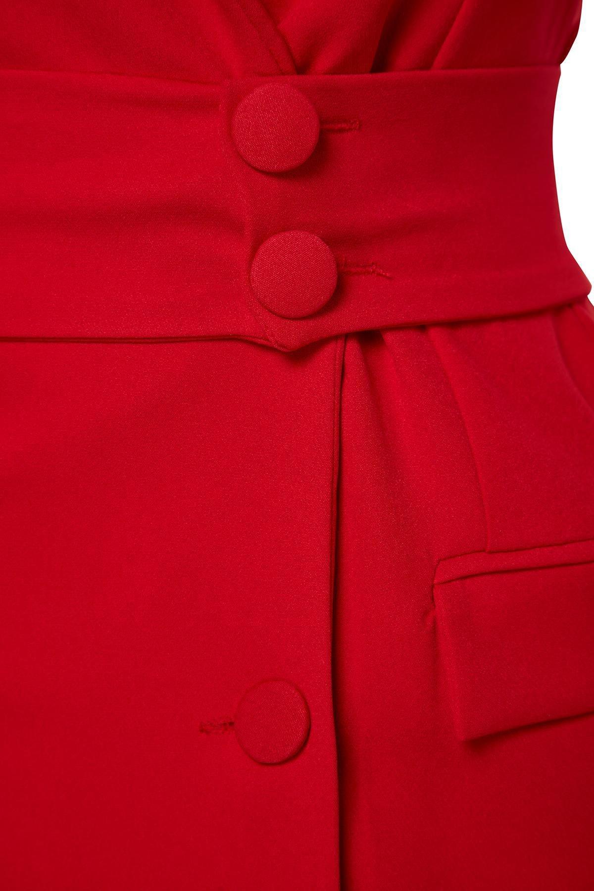 Red Mini Button Woven Dress, , large image number 7
