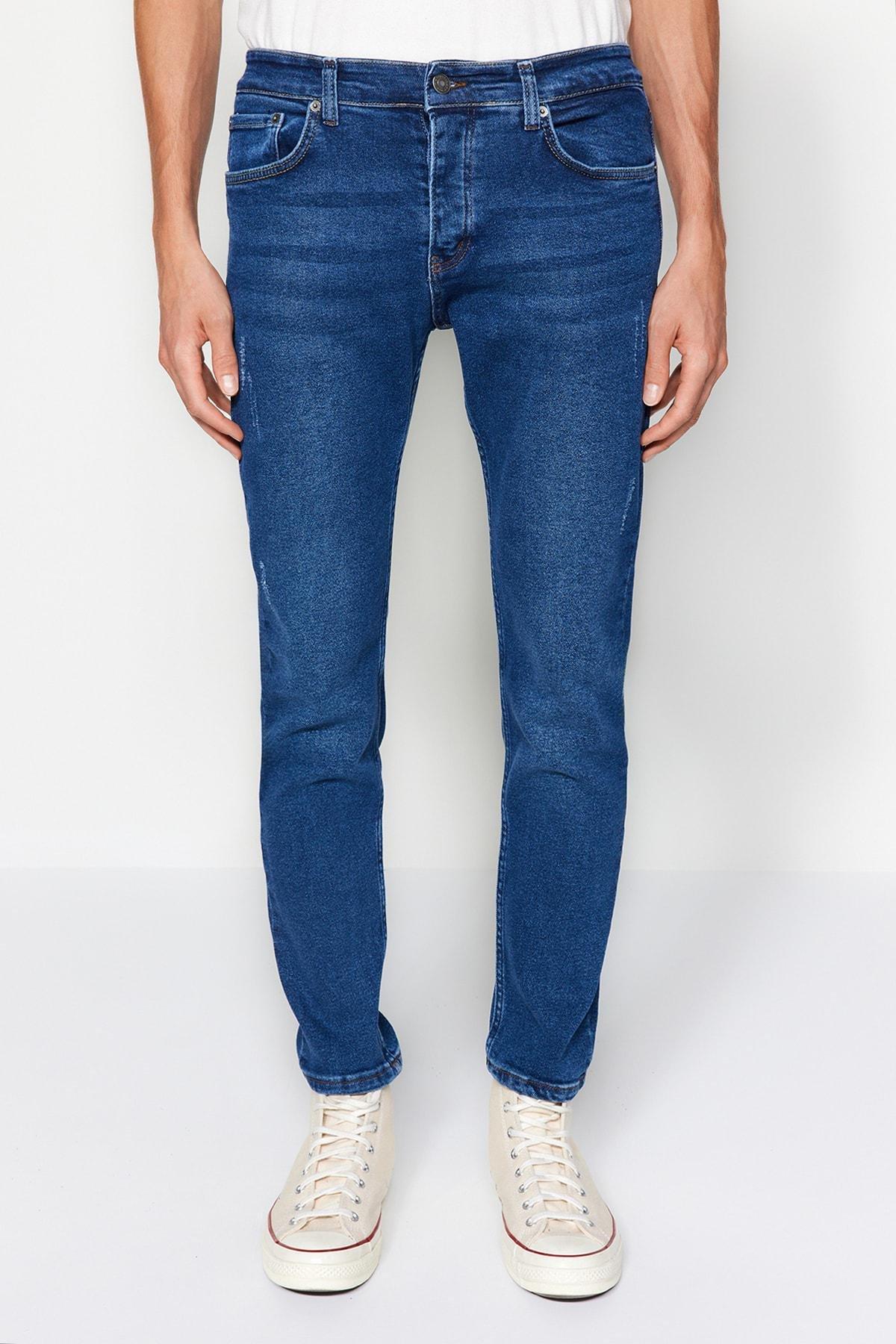 Trendyol - Blue Slim Fit Scratched Jeans