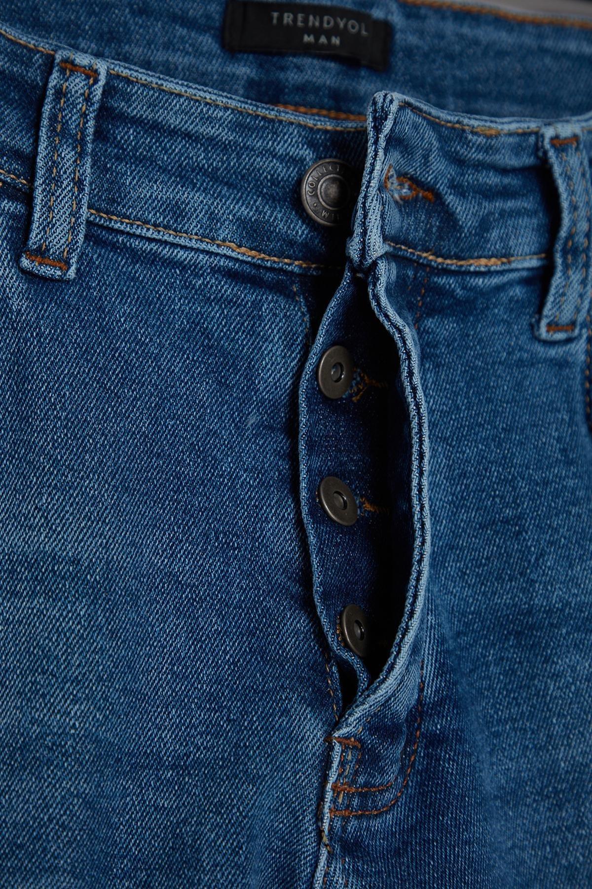 Trendyol - Blue Slim Fit Scratched Jeans