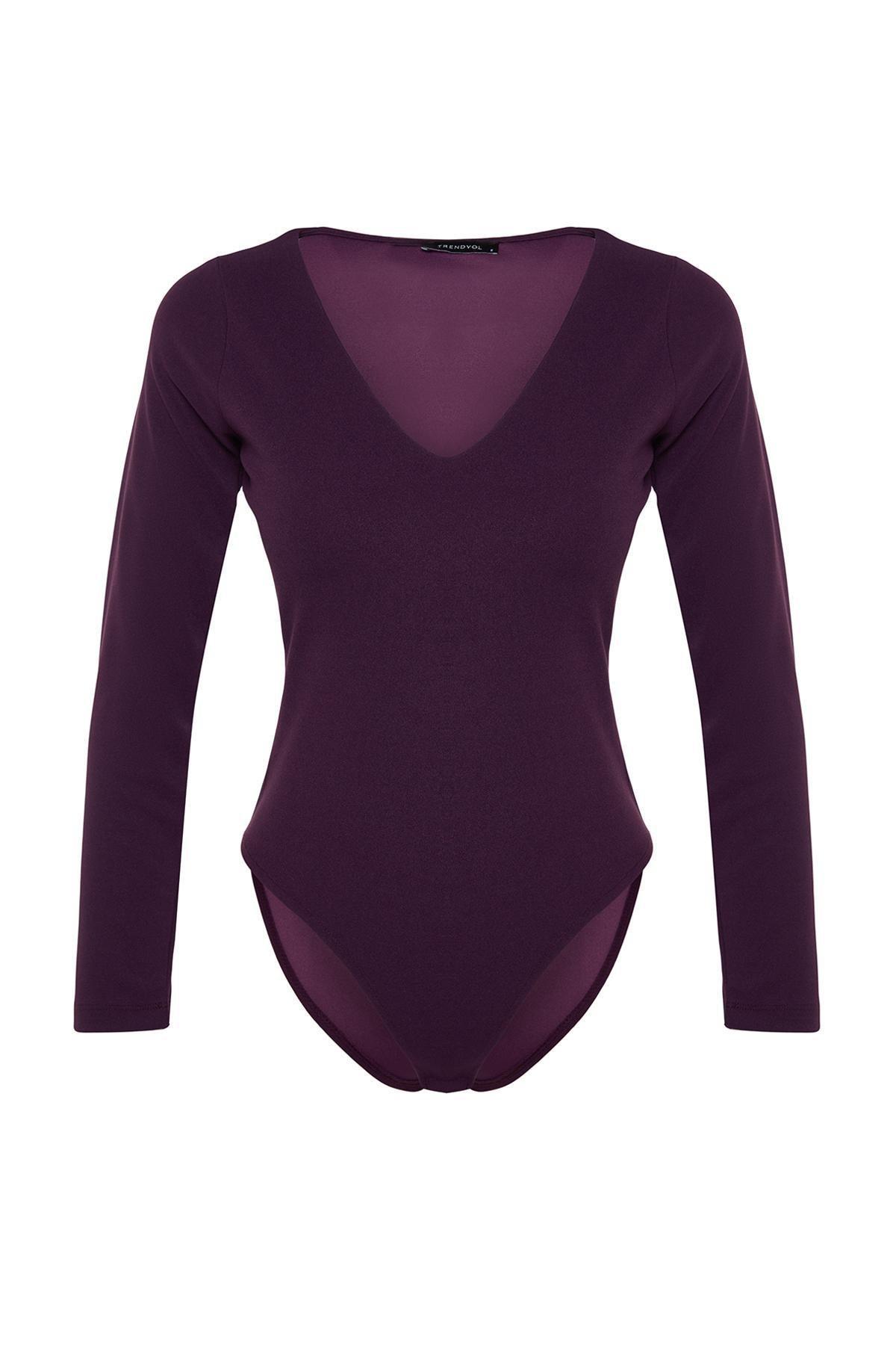 Trendyol - Purple V-Neck Knitted Body