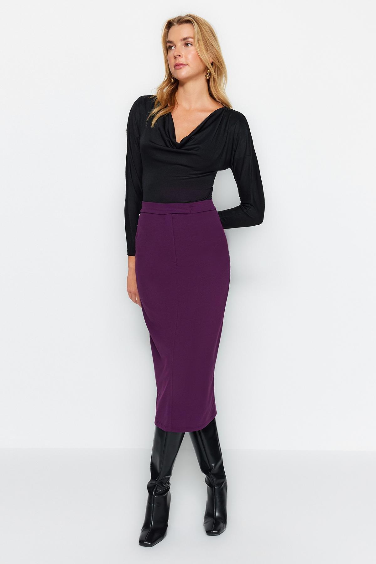 Purple Midi Pencil Knitted Skirt, , large image number 1