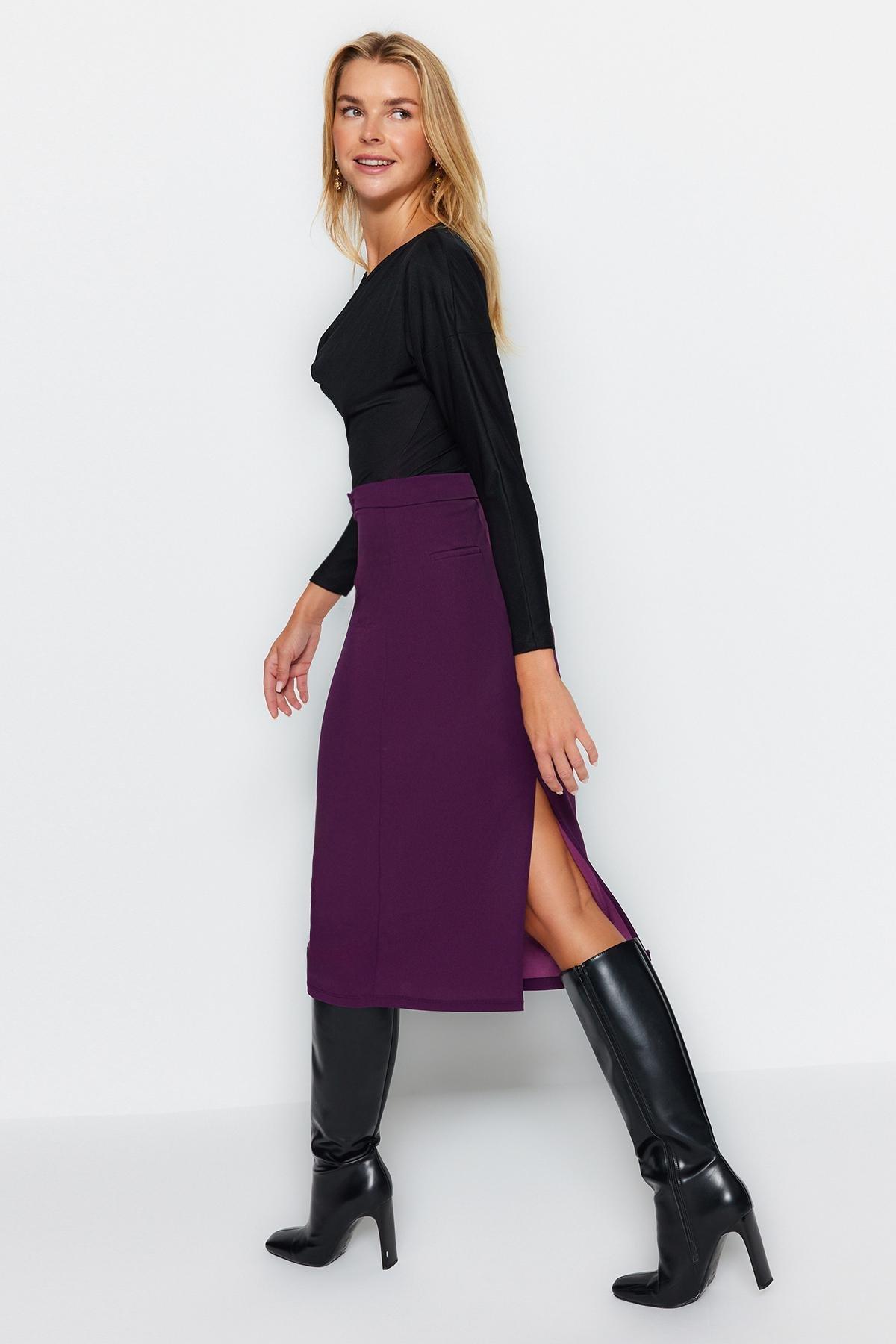 Purple Midi Pencil Knitted Skirt, , large image number 2