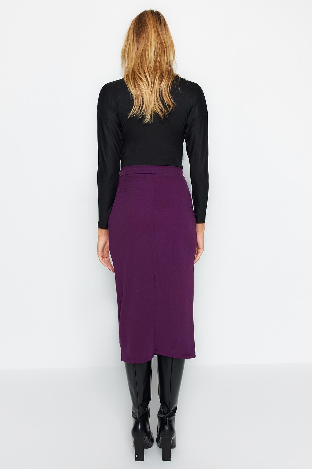 Purple Midi Pencil Knitted Skirt, , large image number 4