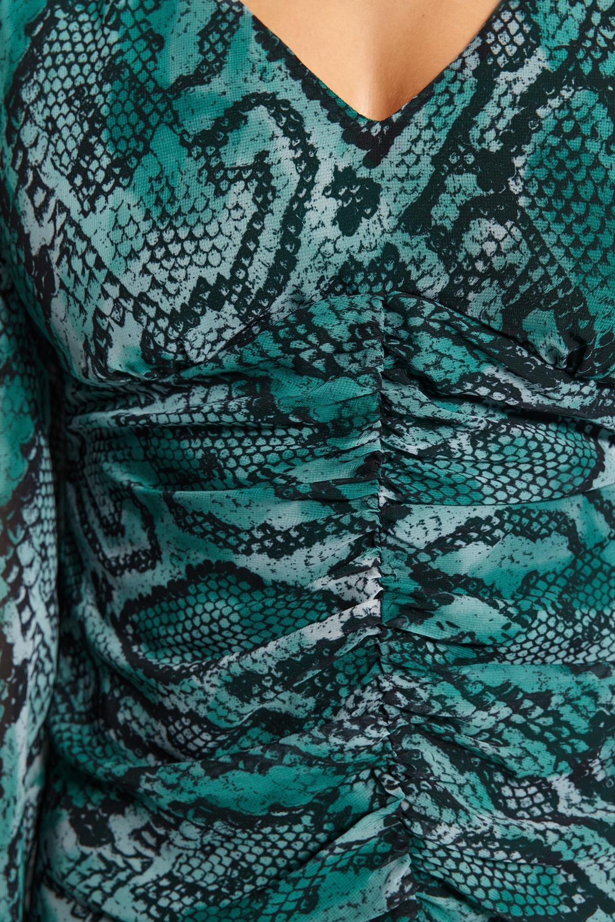 Trendyol - Green Draped Animal Pattern Dress