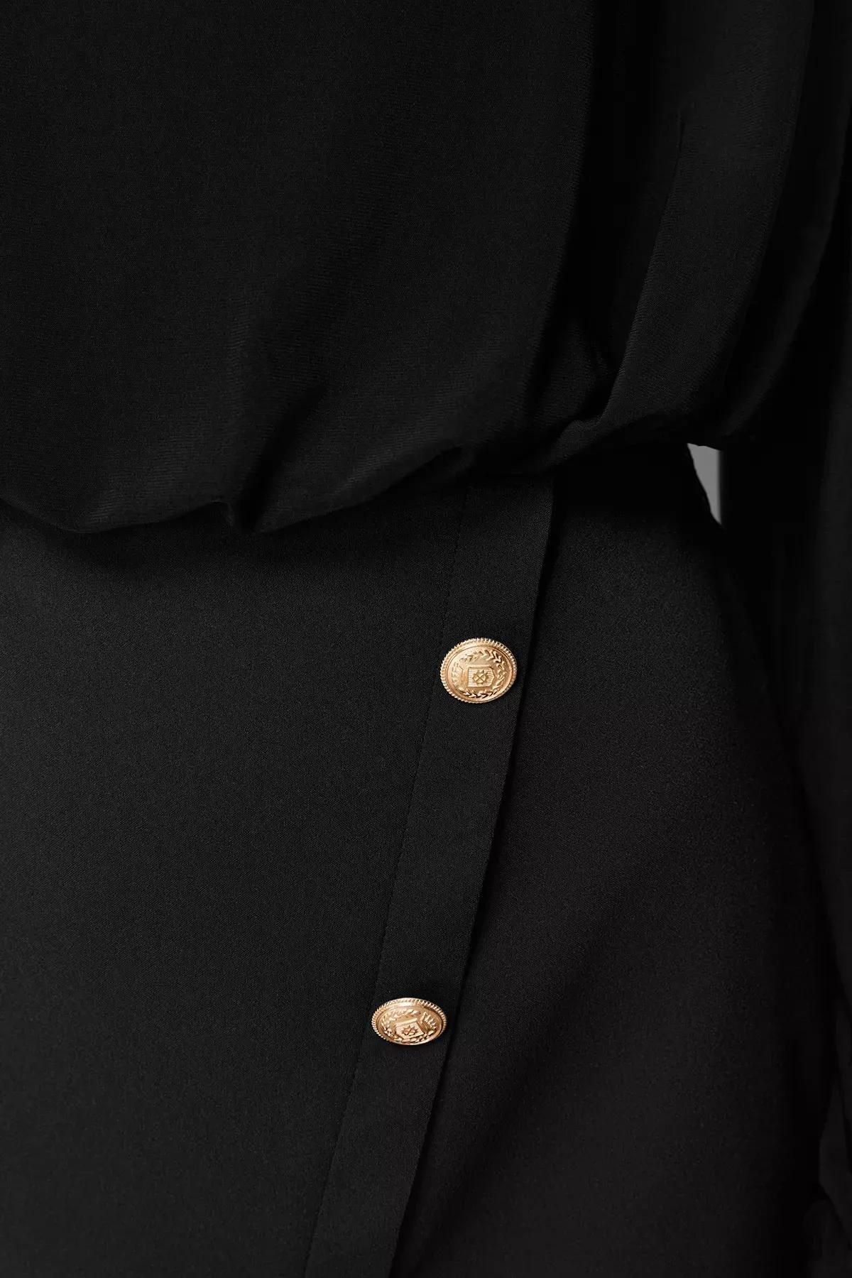 Black Buttoned Woven Dress, BLACK, large image number 4