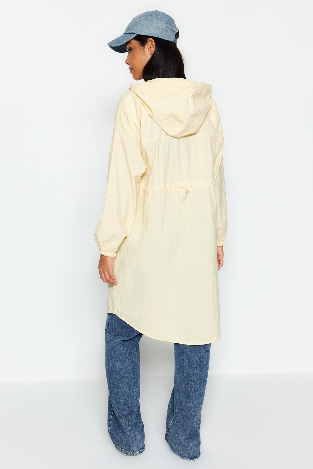 Trendyol - Beige Oversized Hooded Water Repellent Raincoat