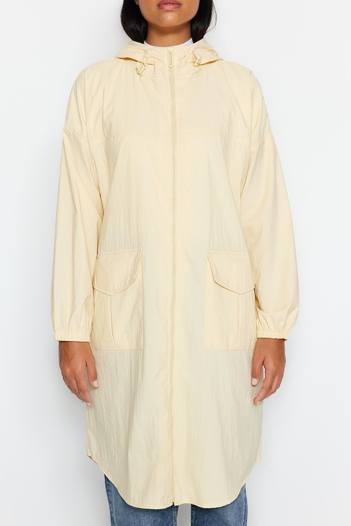 Trendyol - Beige Oversized Hooded Water Repellent Raincoat