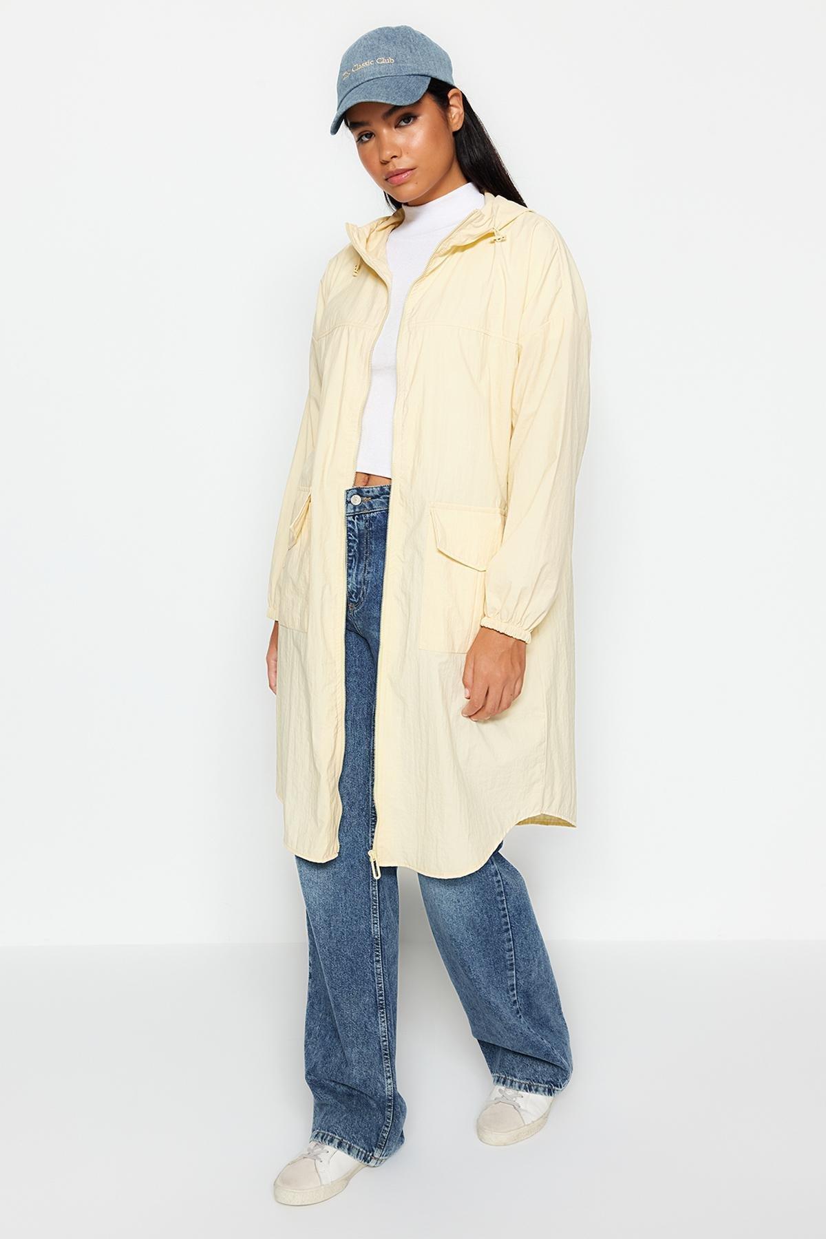 Trendyol - Beige Oversized Hooded Water Repellent Raincoat