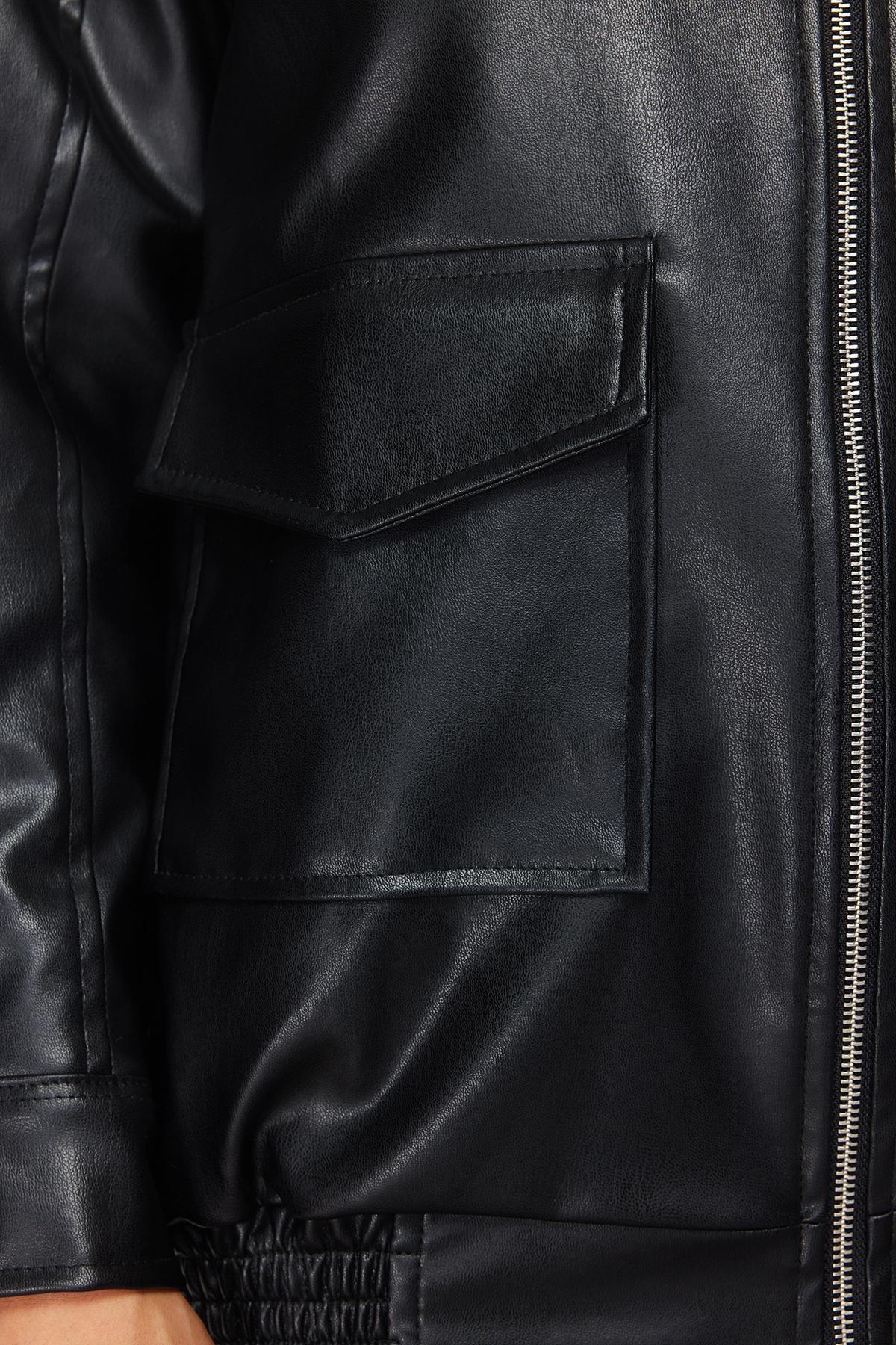 جاكيت جلد بقصة فضفاضة، أسود, BLACK, large image number 8