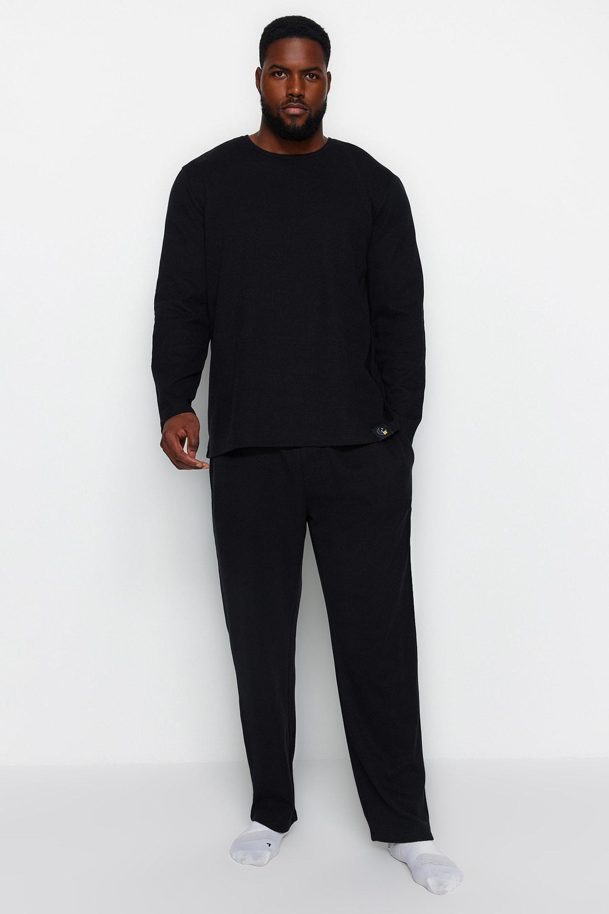 Black Plus Size Pyjamas Set, , large image number 0