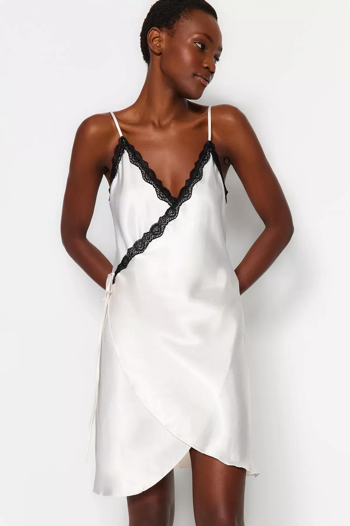 White Double-Breasted Satin Nightgown, C101_1635, medium