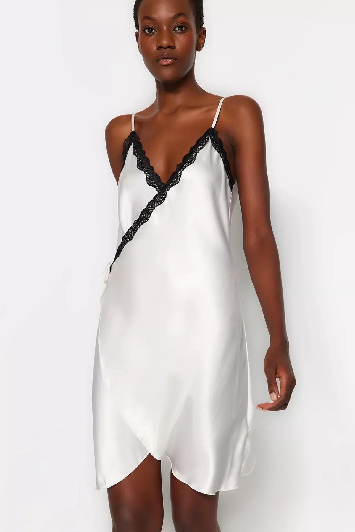 White Double-Breasted Satin Nightgown, C101_1635, medium