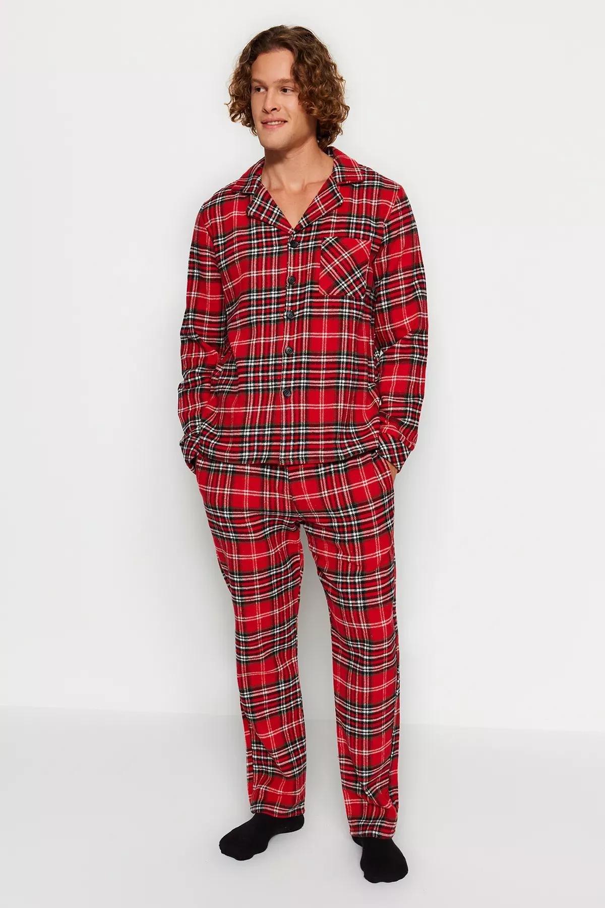 Red Plaid Weave Pyjamas Set, Red, large image number 1