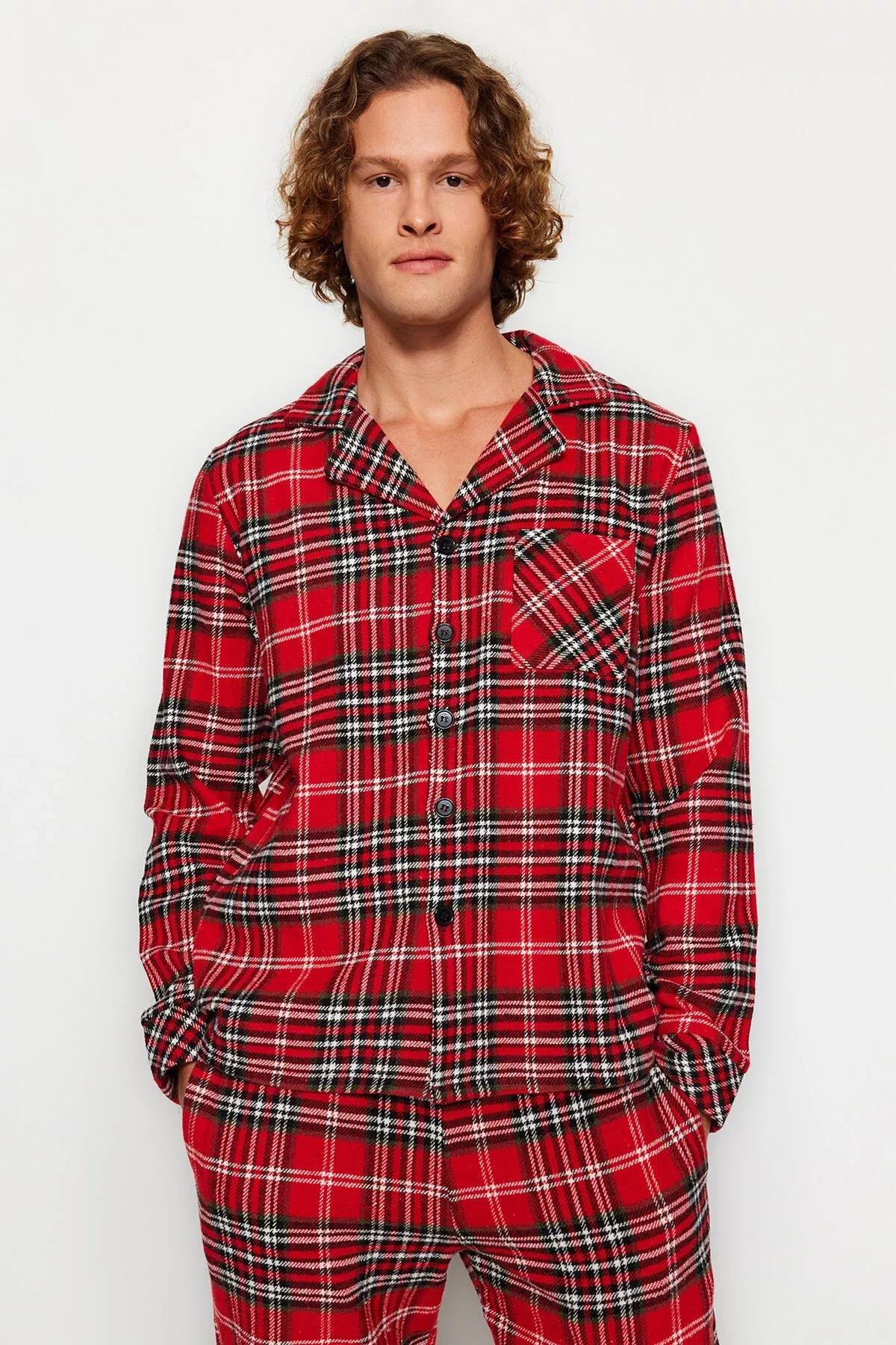 Red Plaid Weave Pyjamas Set, Red, medium