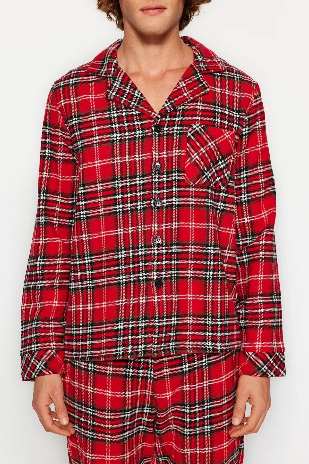 Red Plaid Weave Pyjamas Set, Red, large image number 3