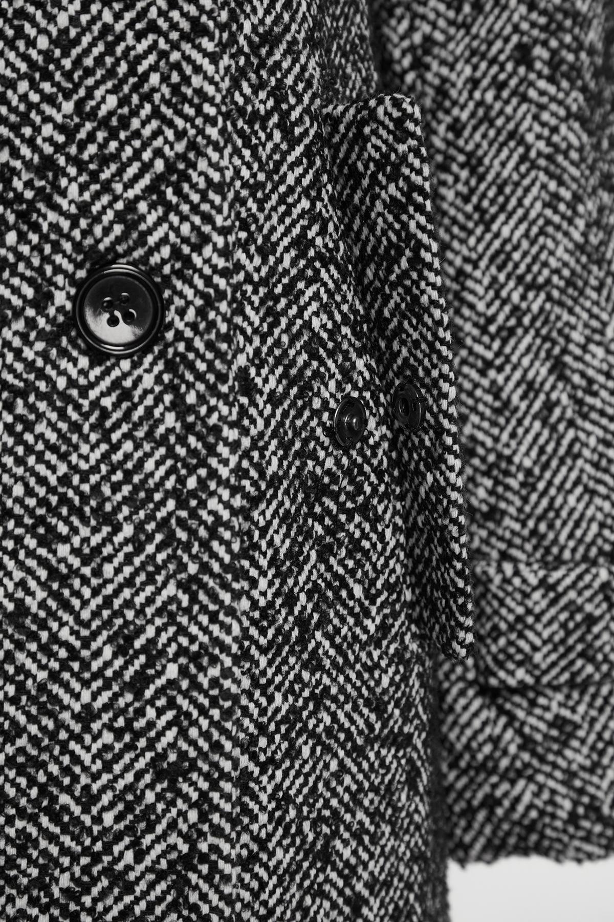 Black Oversized Herringbone Long Coat, , large image number 6