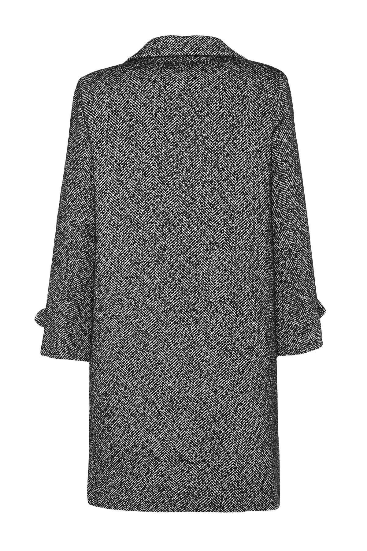 Black Oversized Herringbone Long Coat, , large image number 7