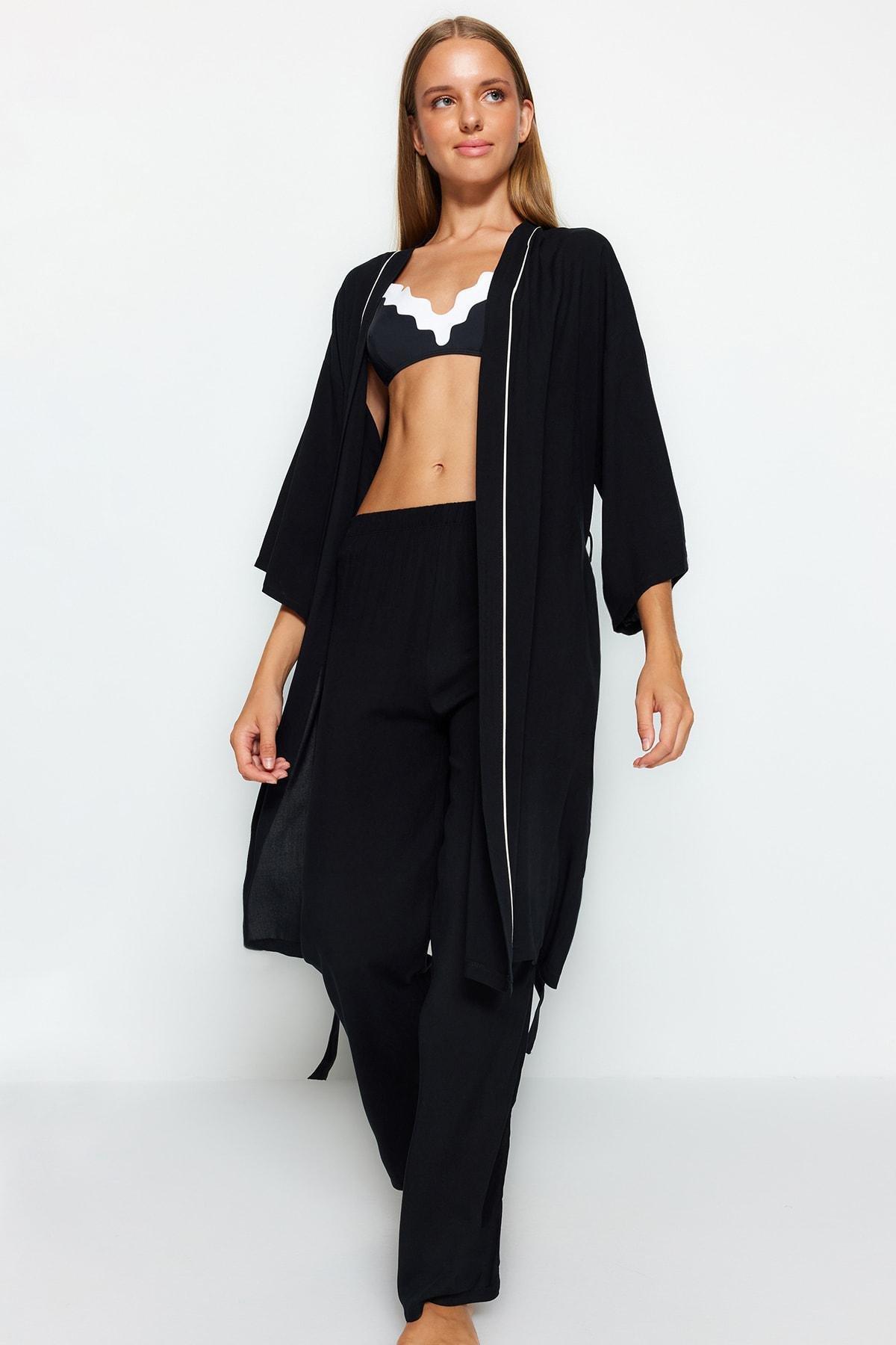 Black Oversized Woven Pyjamas Set, , large image number 0