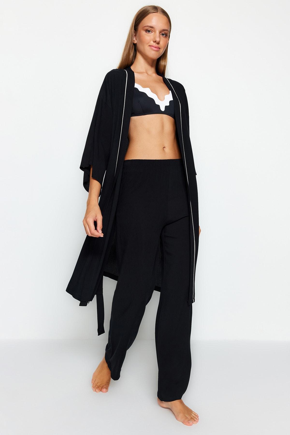 Black Oversized Woven Pyjamas Set, , large image number 1
