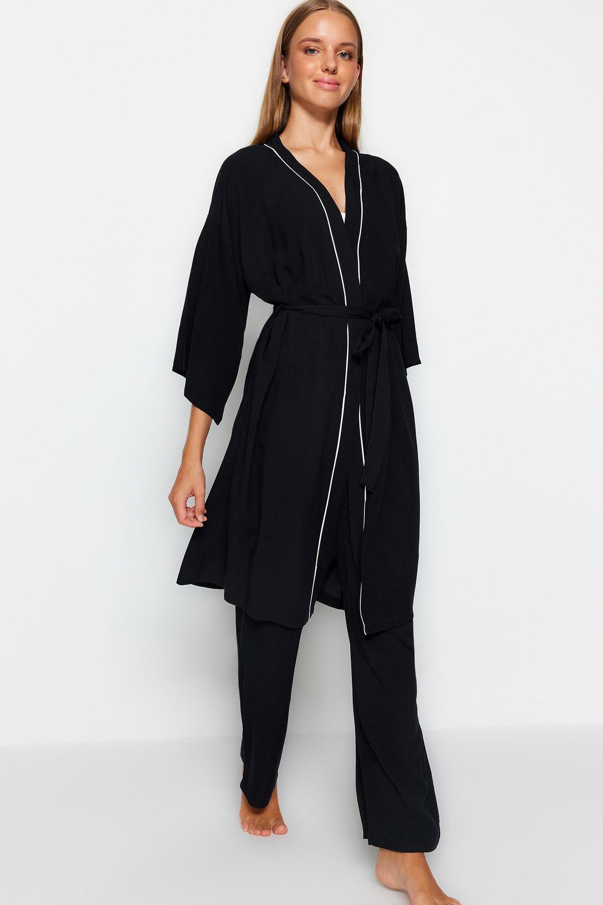 Black Oversized Woven Pyjamas Set, , large image number 3